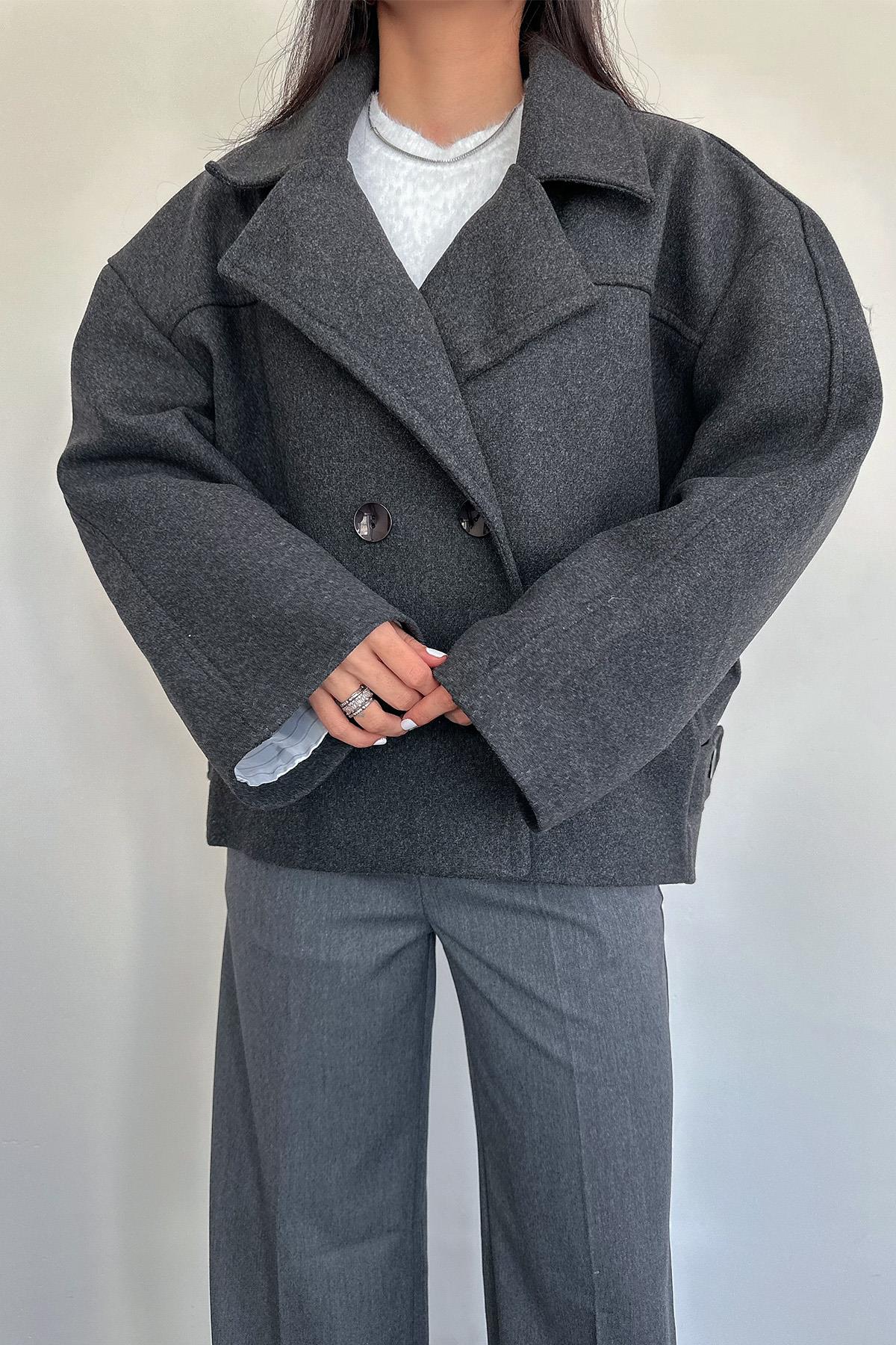 KISA ASTARLI OVERSİZE KAŞE KABAN ANTRASİT