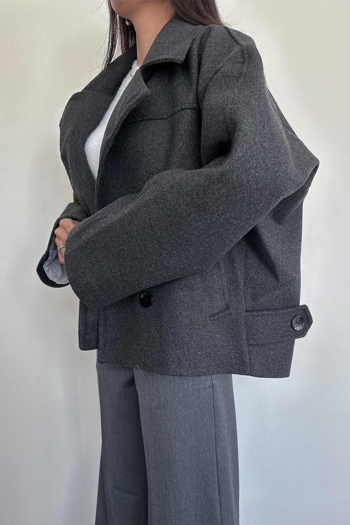 KISA ASTARLI OVERSİZE KAŞE KABAN ANTRASİT