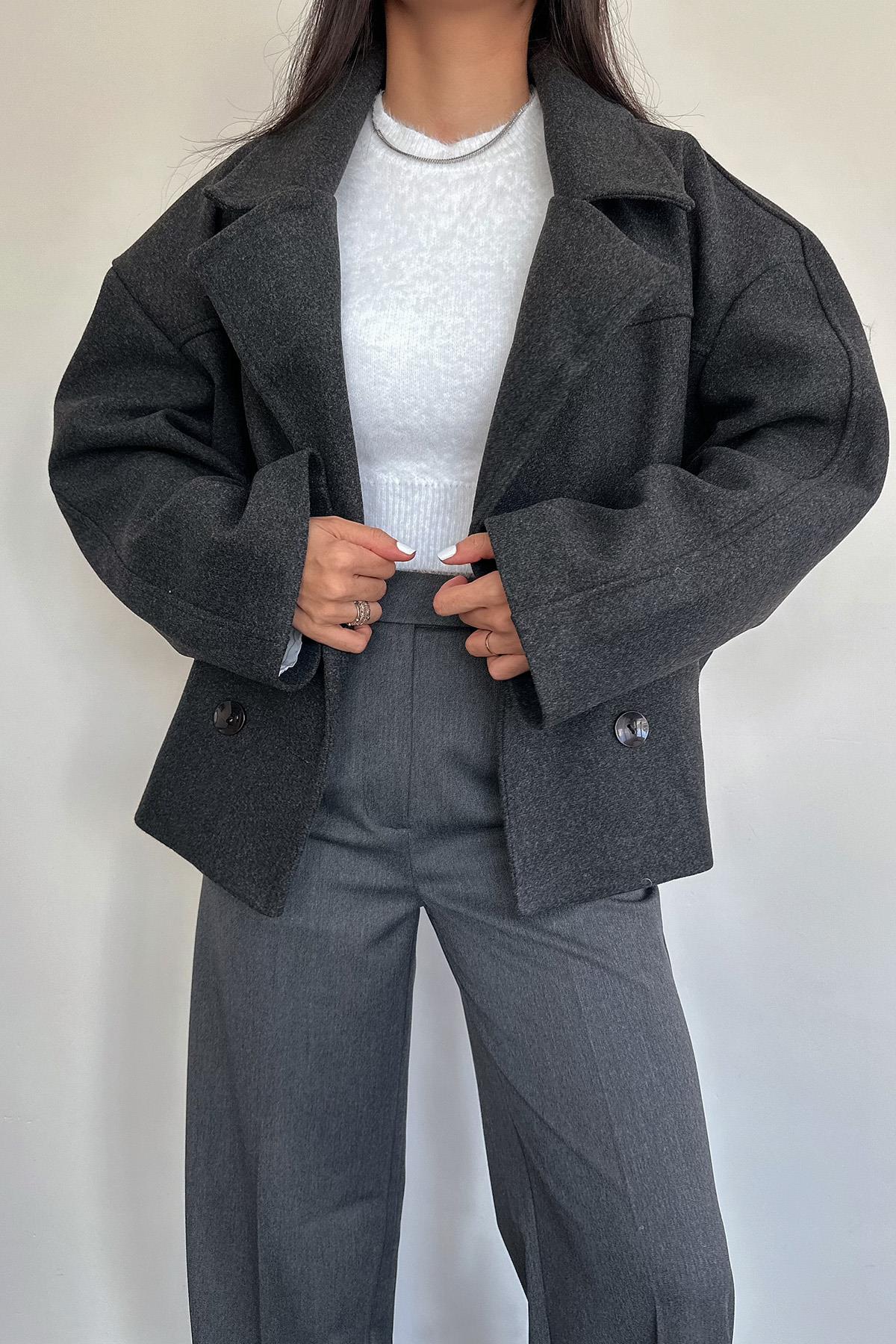 KISA ASTARLI OVERSİZE KAŞE KABAN ANTRASİT