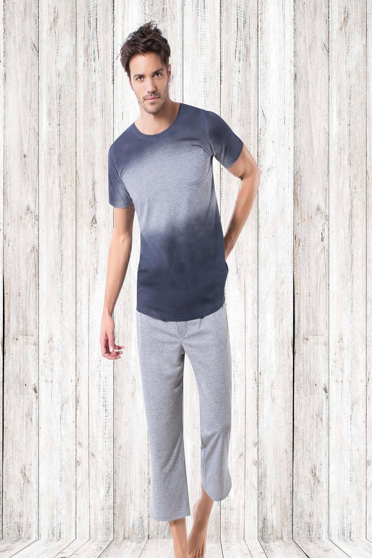 Çift Renk Bisiklet Yakalı Kısa Kollu Kapri Takımı GRİ