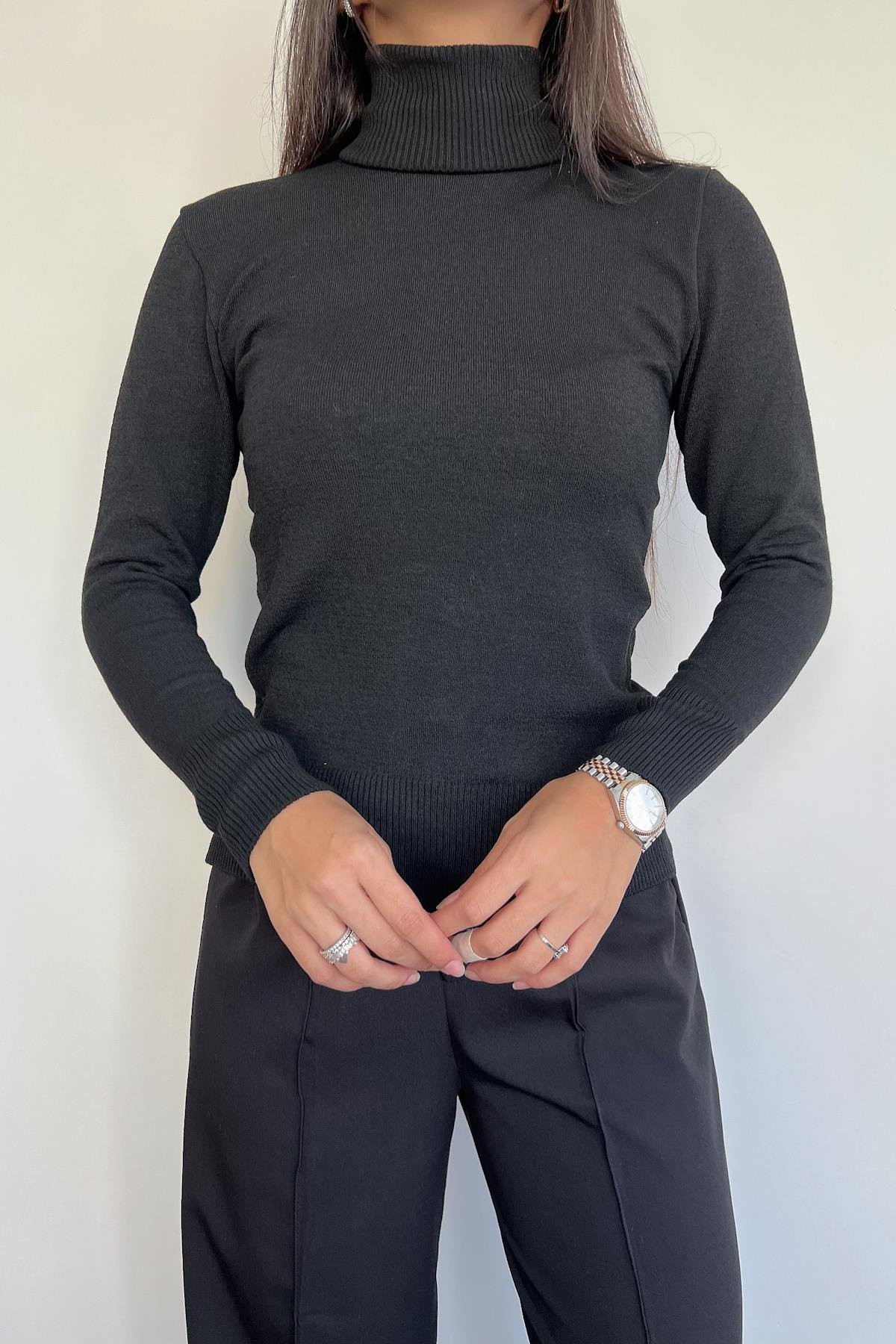 DÜZ BALIKÇI YAKA TRİKO KAZAK SİYAH