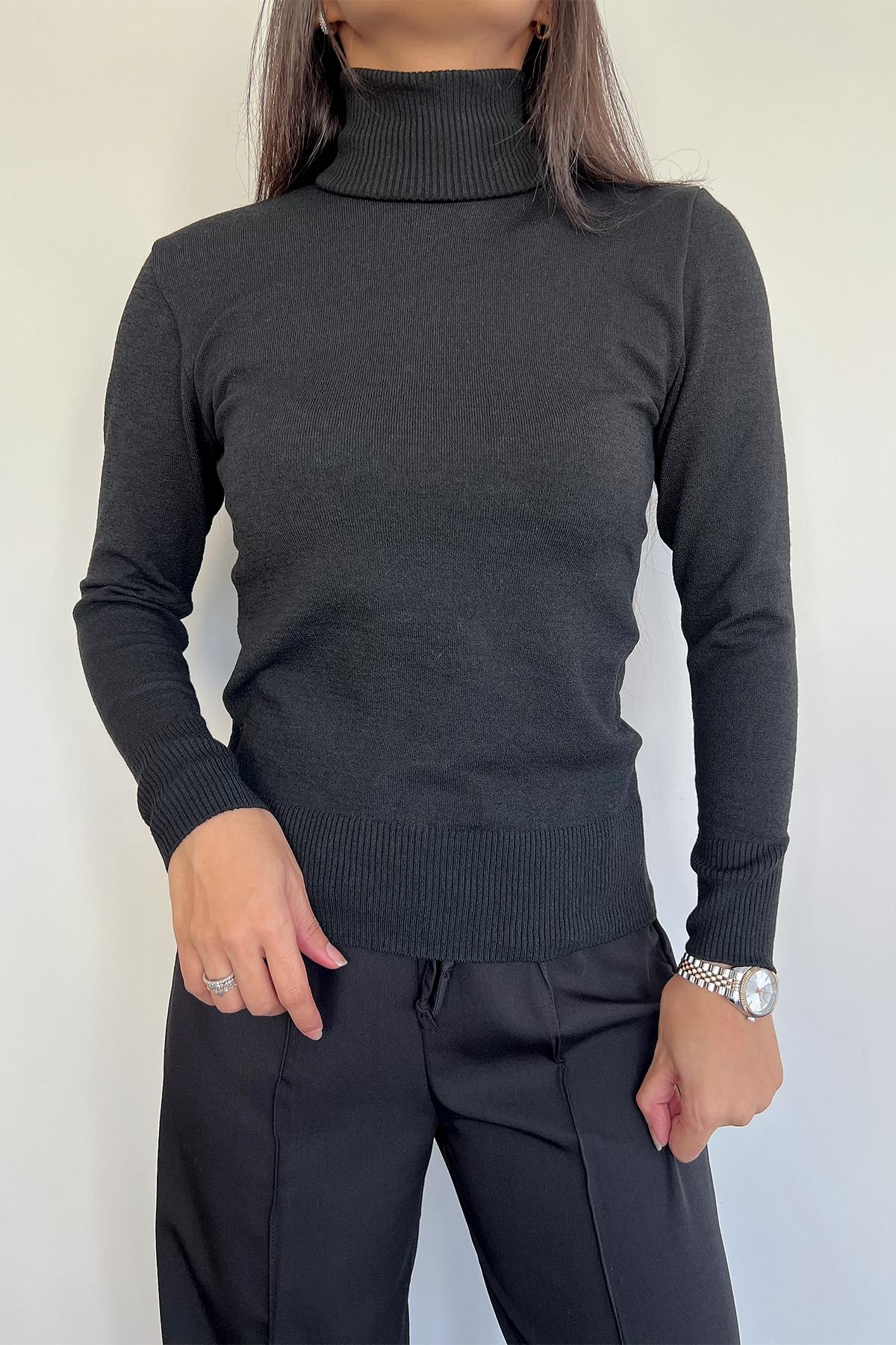 DÜZ BALIKÇI YAKA TRİKO KAZAK SİYAH