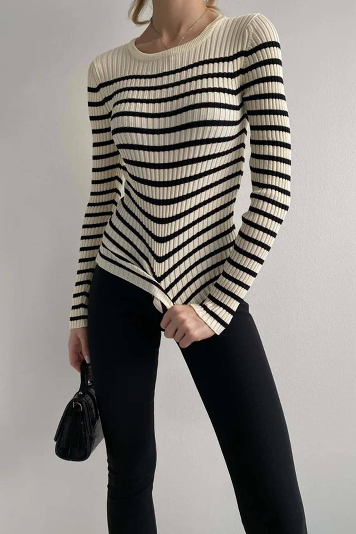 FİTİLLİ ÇİZGİLİ TRİKO KREM