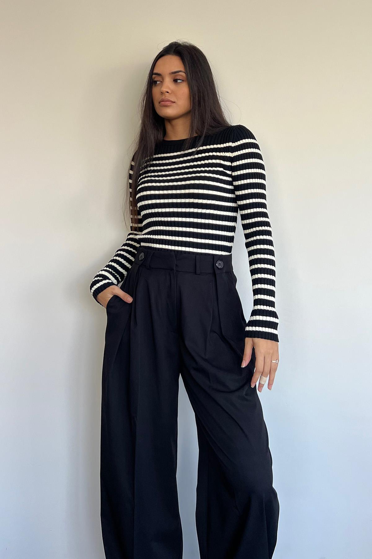 FİTİLLİ ÇİZGİLİ TRİKO SİYAH