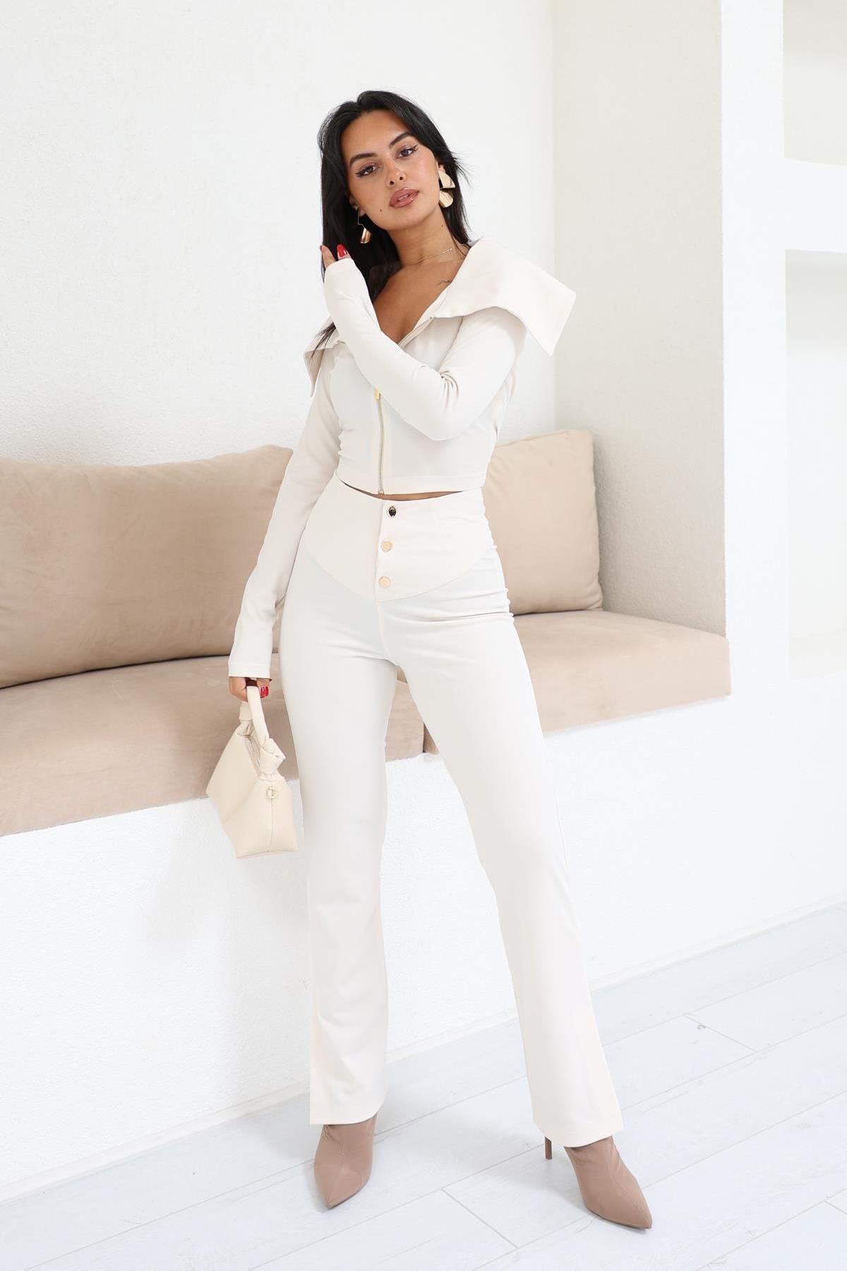 WIDE COLLAR ZIPPER CROP SWEATER