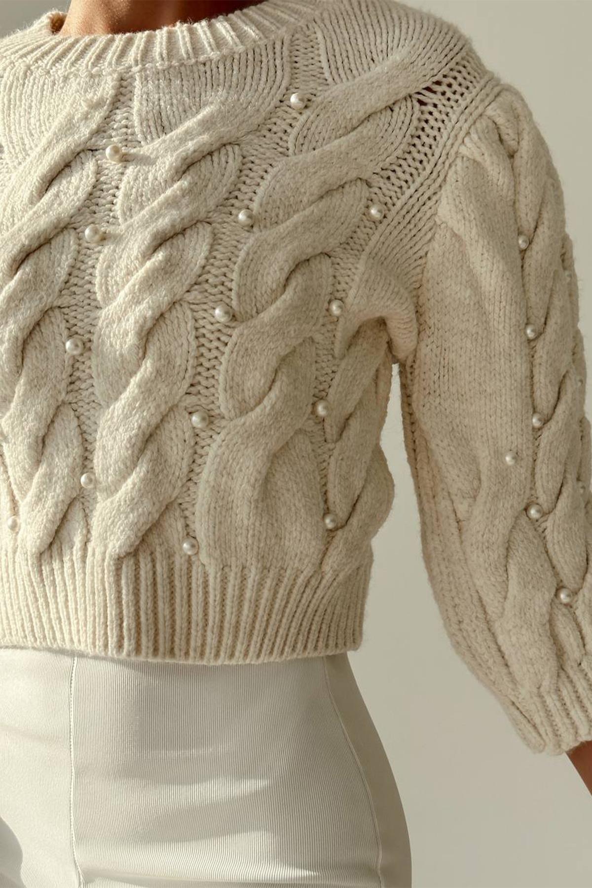 KOLLARI GENİŞ İNCİLİ CROP KAZAK EKRU