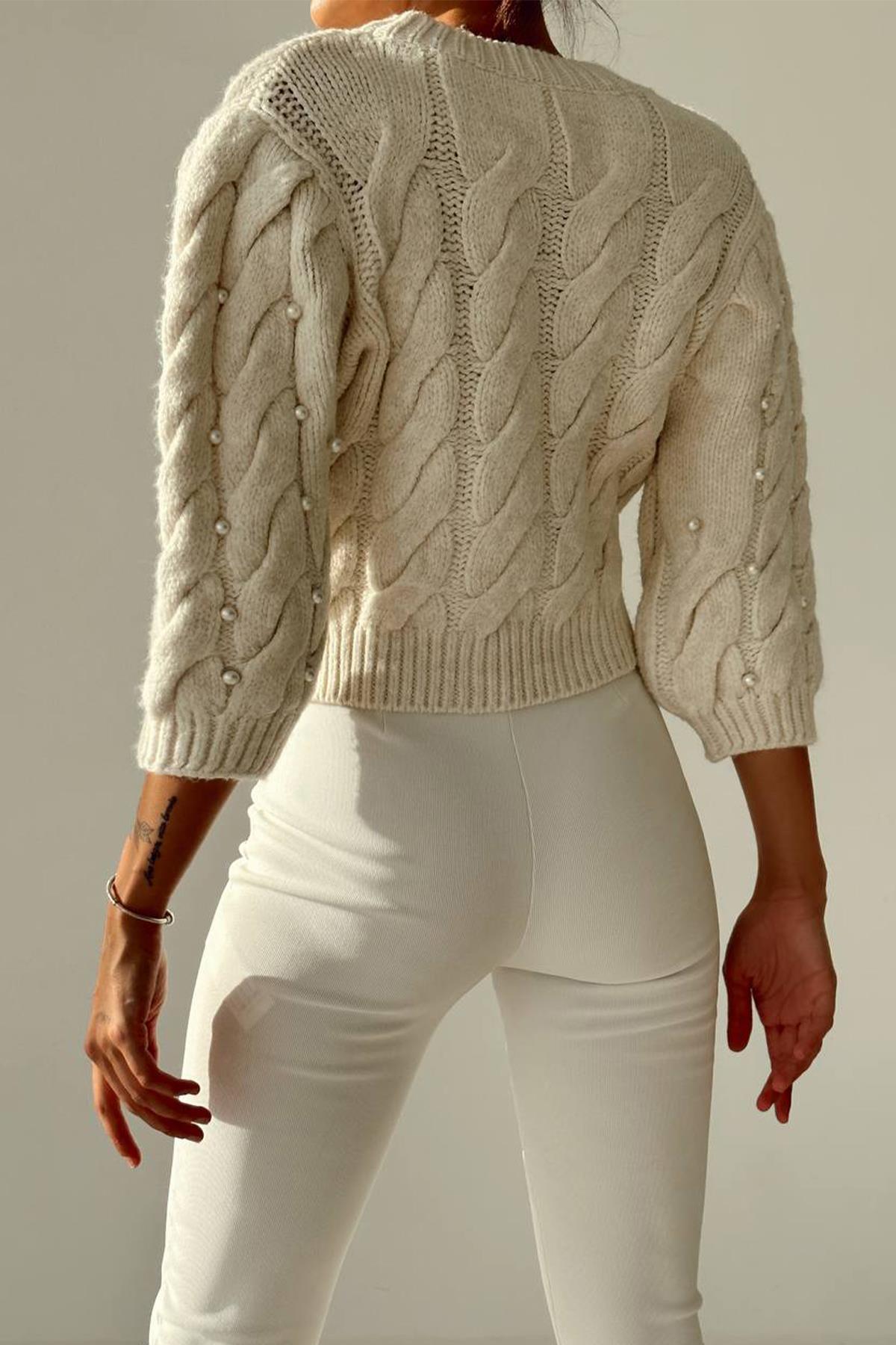 KOLLARI GENİŞ İNCİLİ CROP KAZAK EKRU