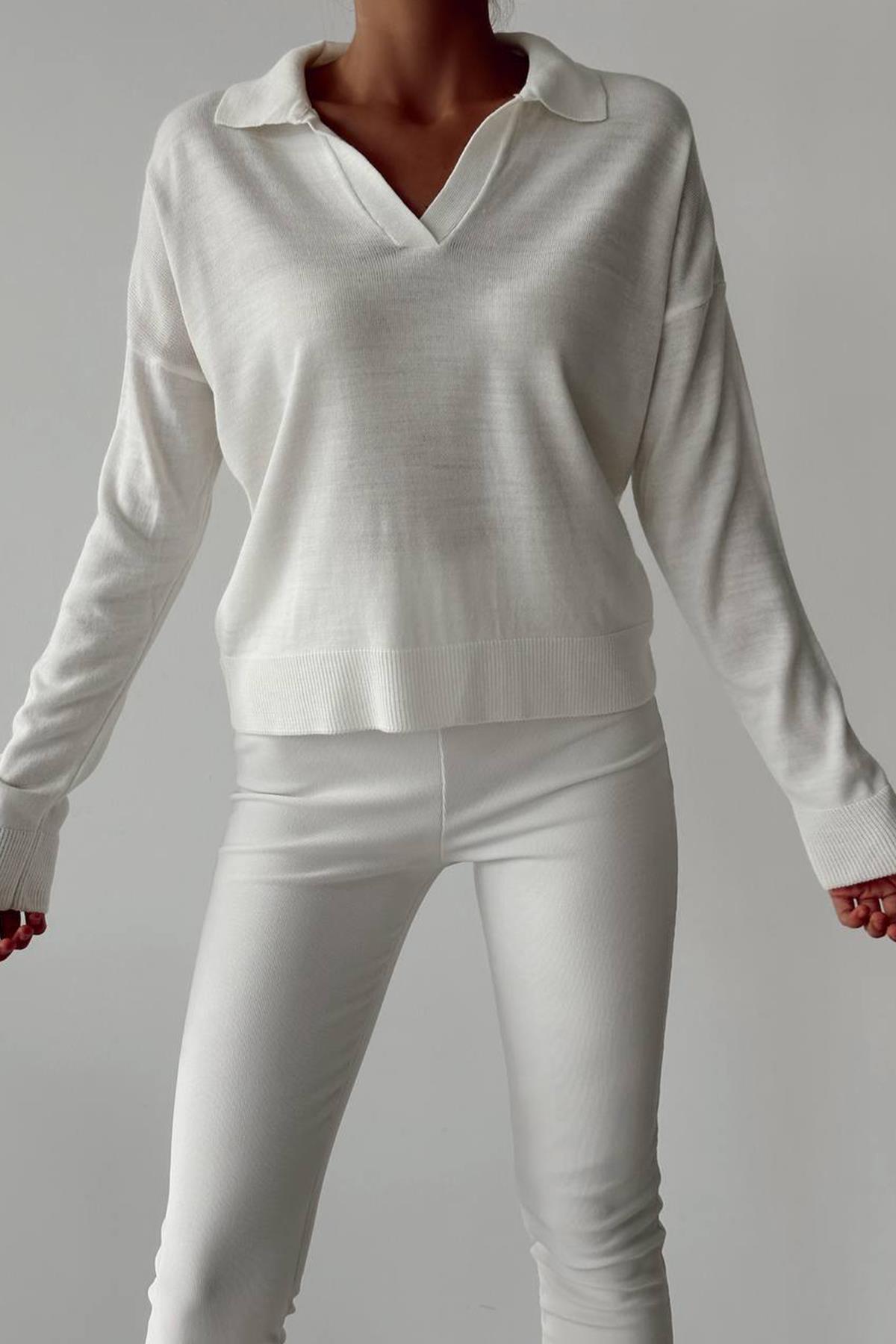 POLO YAKA TRİKO KREM