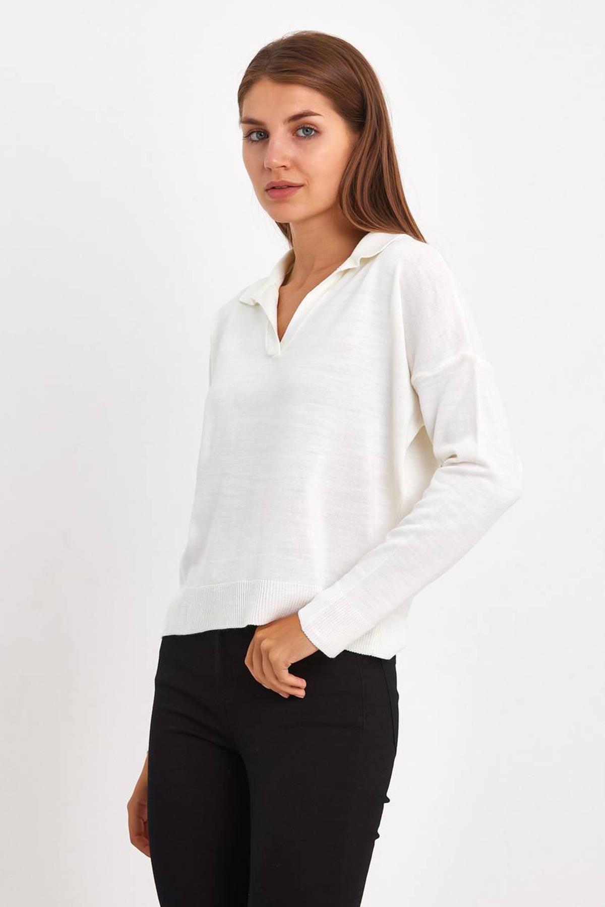 POLO YAKA TRİKO KREM