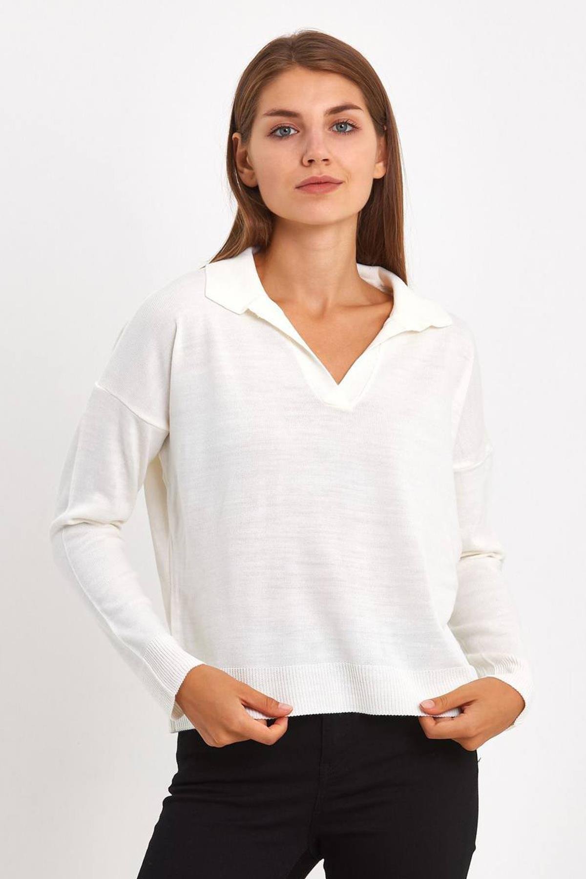 POLO YAKA TRİKO KREM