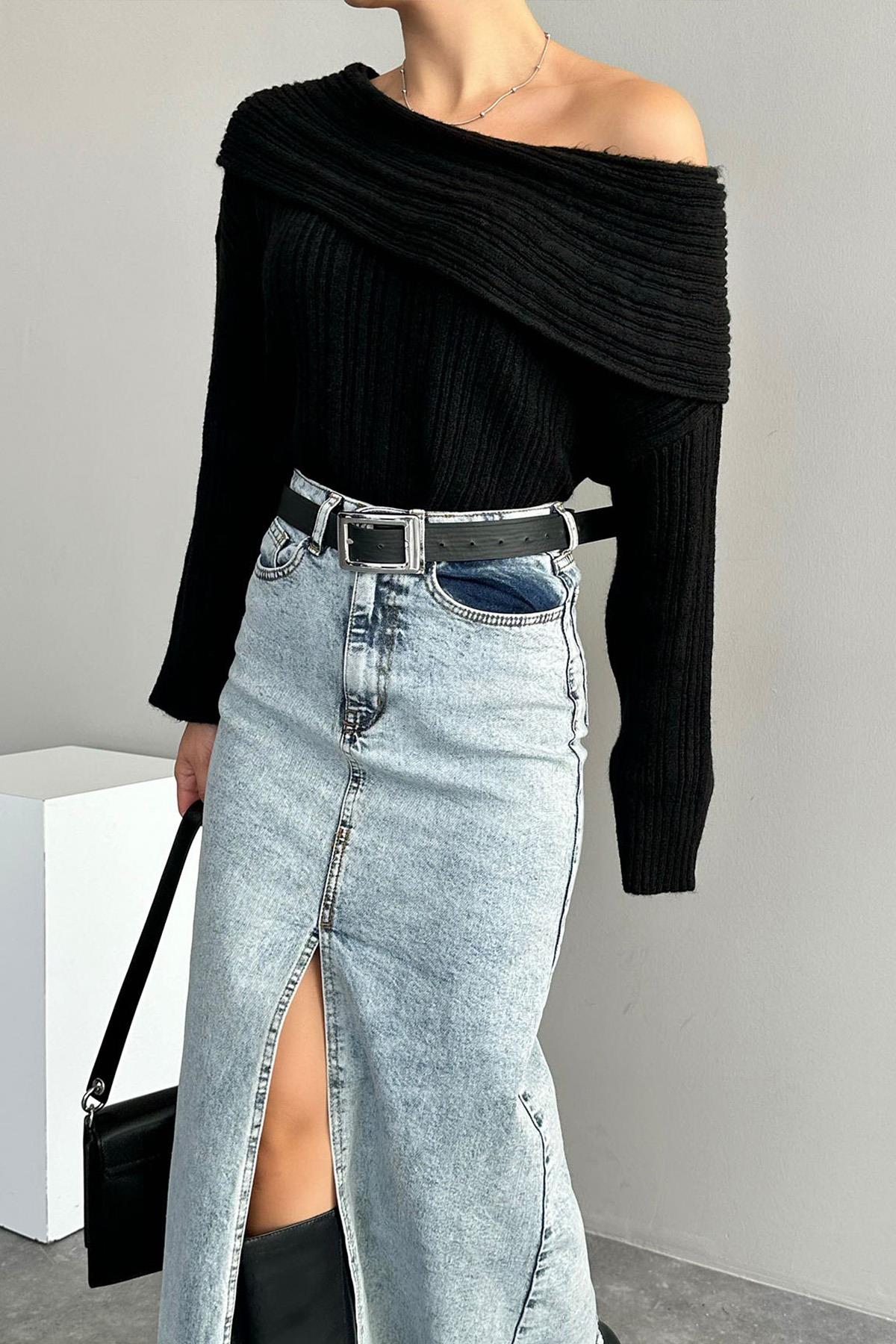 TRİKO KAYIK YAKA KAZAK SİYAH