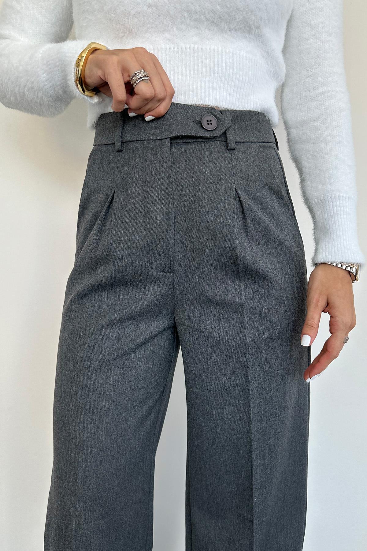 BELİ DÜĞME DETAYLI CEPLİ PALAZZO PANTOLON ANTRASİT