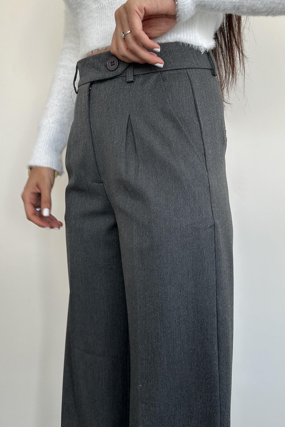 BELİ DÜĞME DETAYLI CEPLİ PALAZZO PANTOLON ANTRASİT