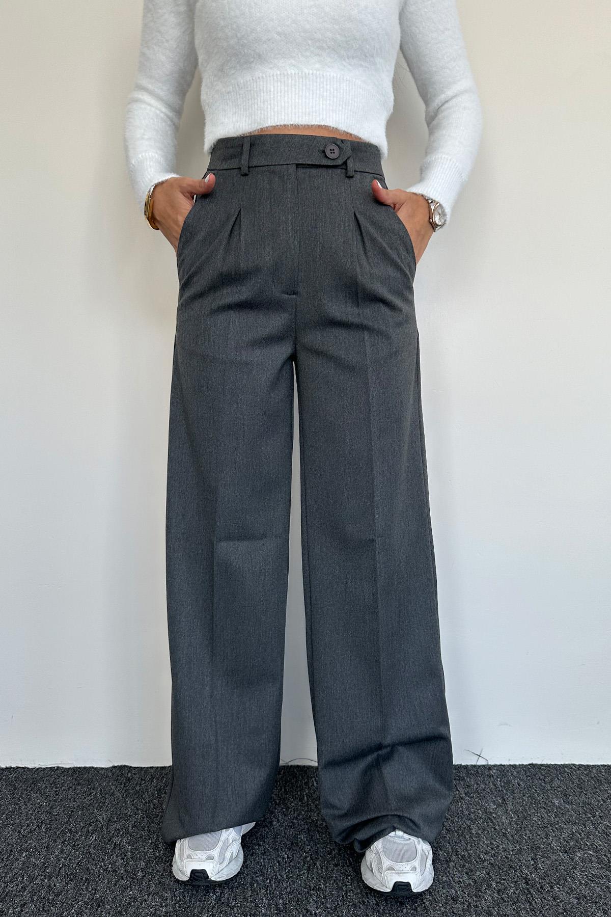 BELİ DÜĞME DETAYLI CEPLİ PALAZZO PANTOLON ANTRASİT