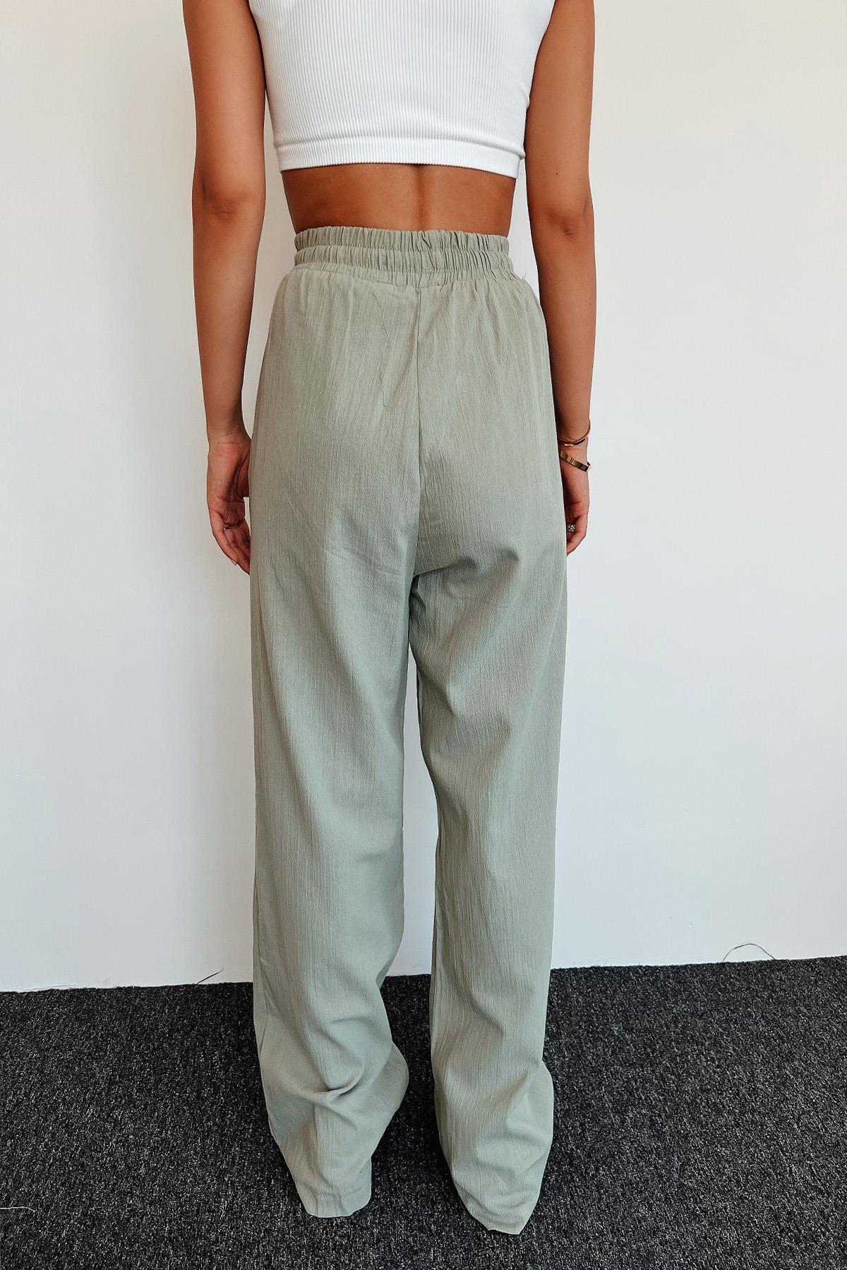 خصر مرن وسروال قطني طويل الأرجل بتفاصيل الخرز