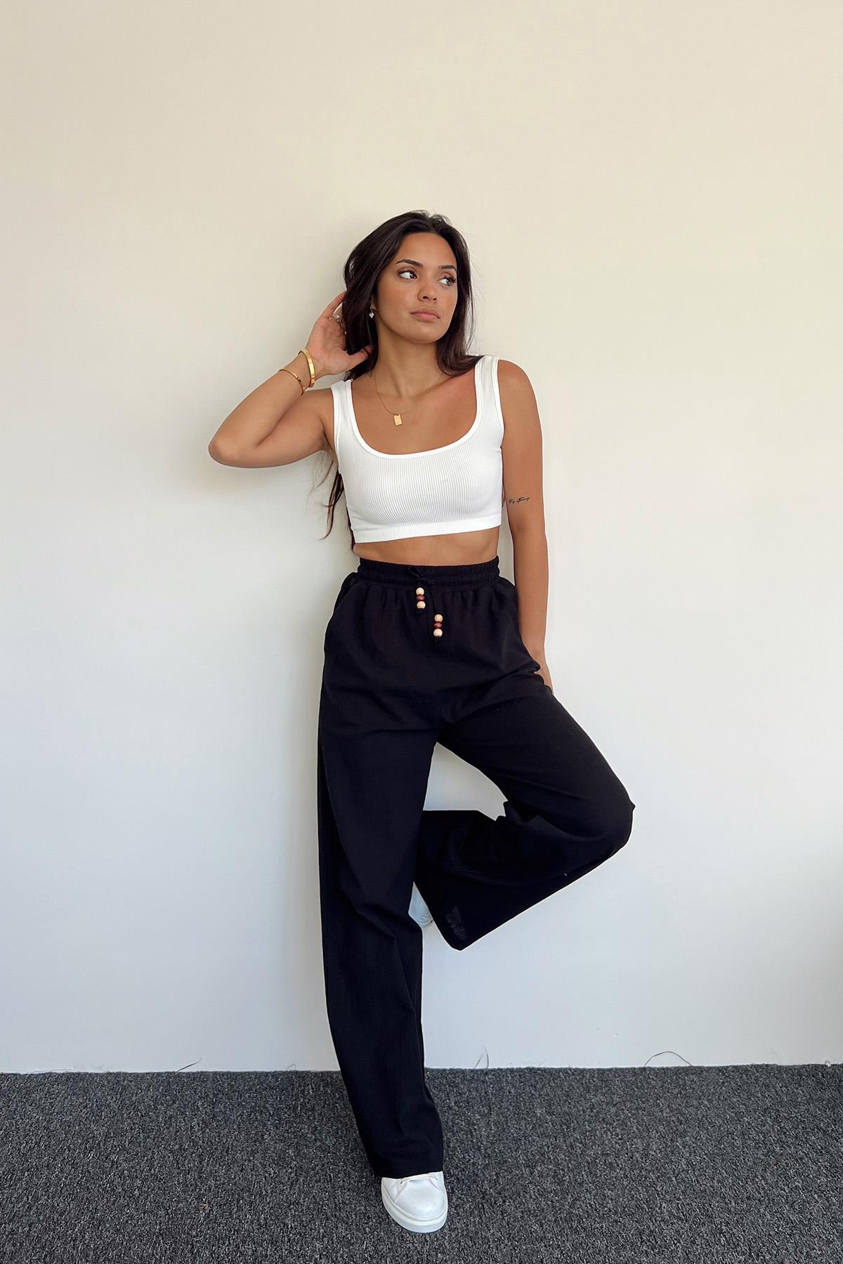 Hose aus Baumwolle mit elastischem Bund und Perlendetails