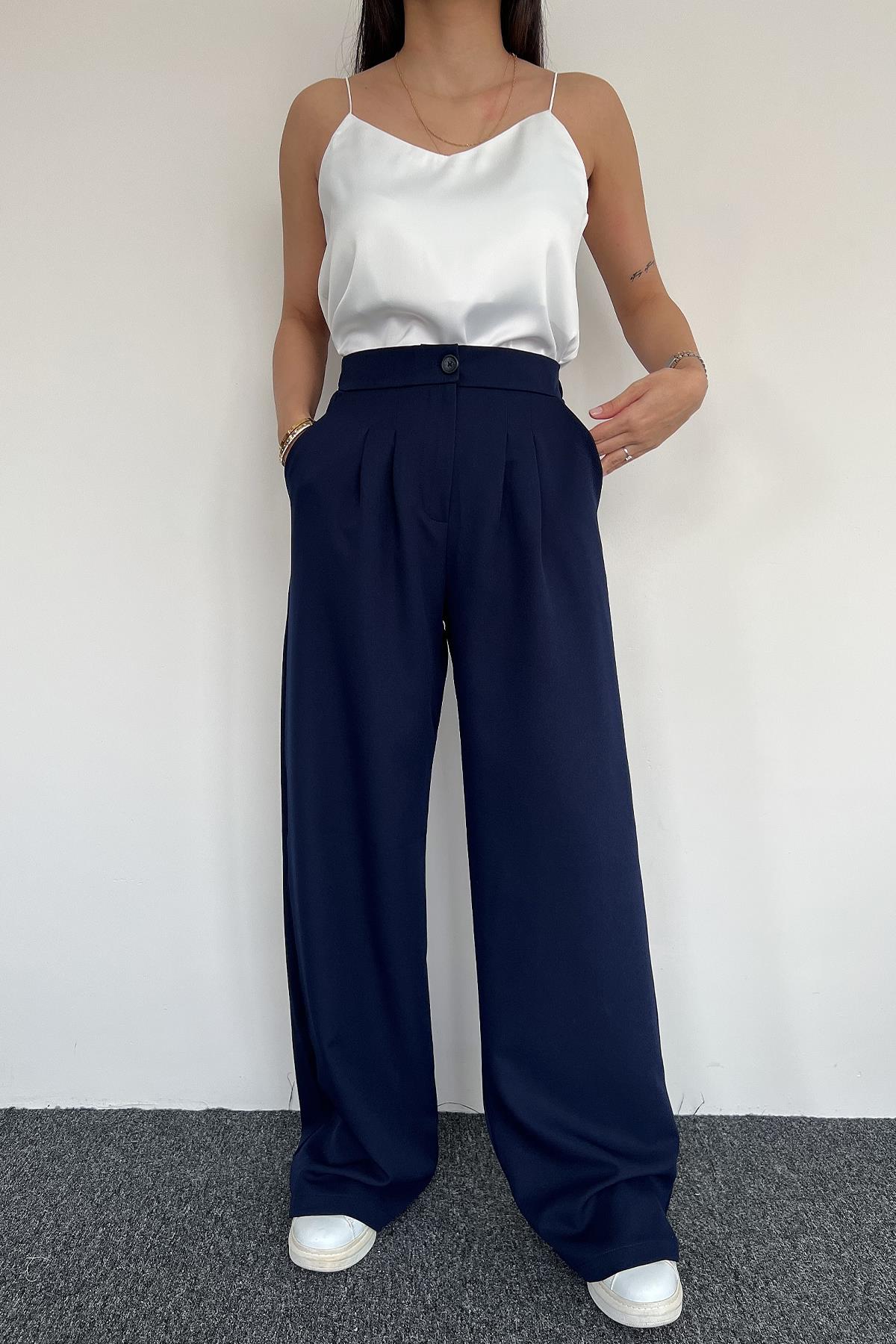 BELİ LASTİKLİ PALAZZO PANTOLON LACİVERT