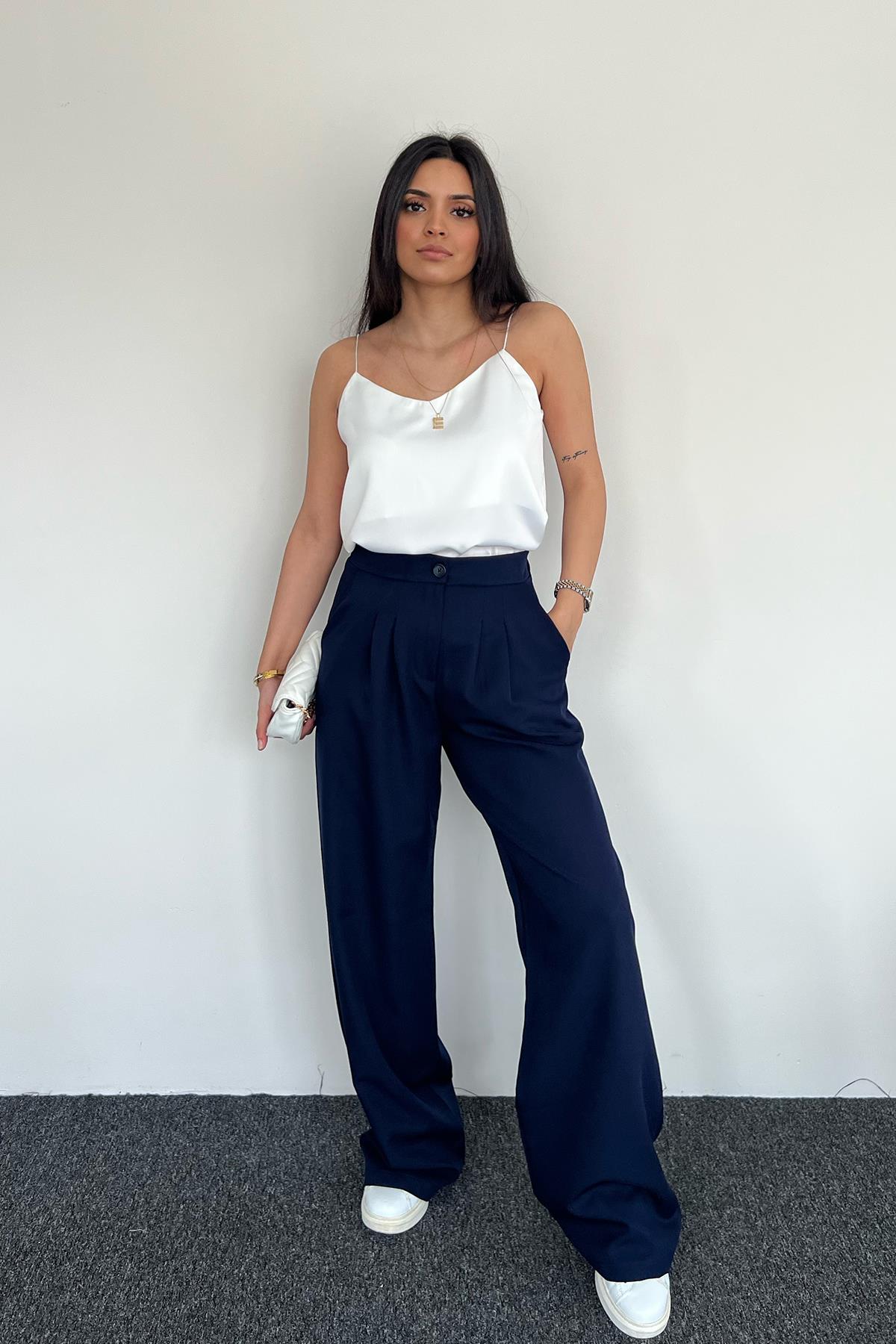 BELİ LASTİKLİ PALAZZO PANTOLON LACİVERT