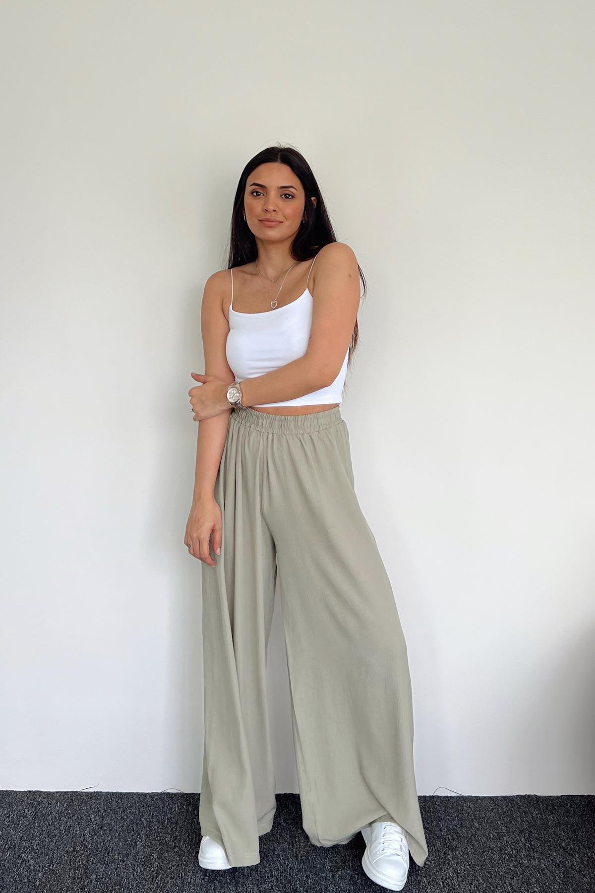 بنطال بالازو بخصر مطاطي