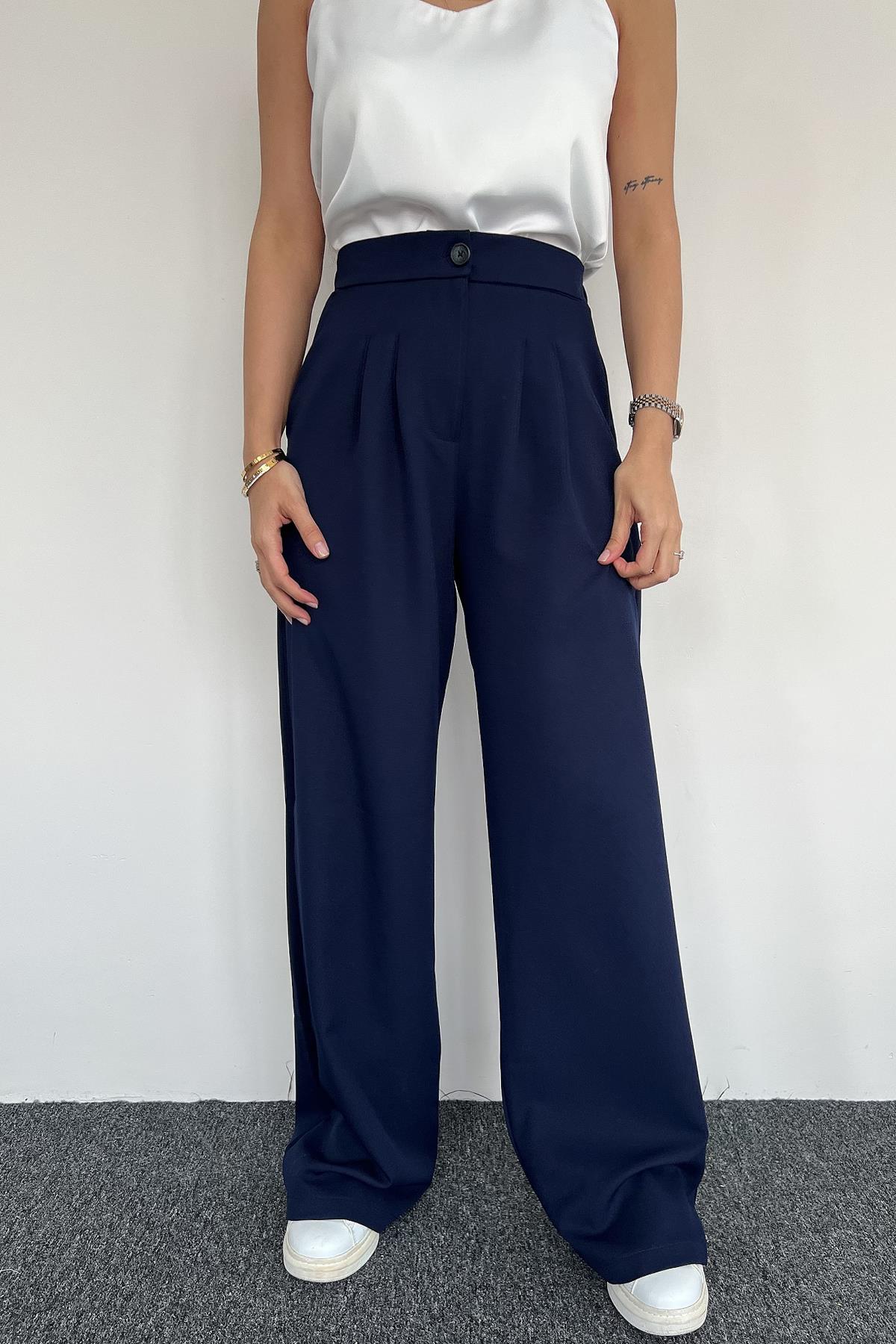 BELİ LASTİKLİ PALAZZO PANTOLON LACİVERT