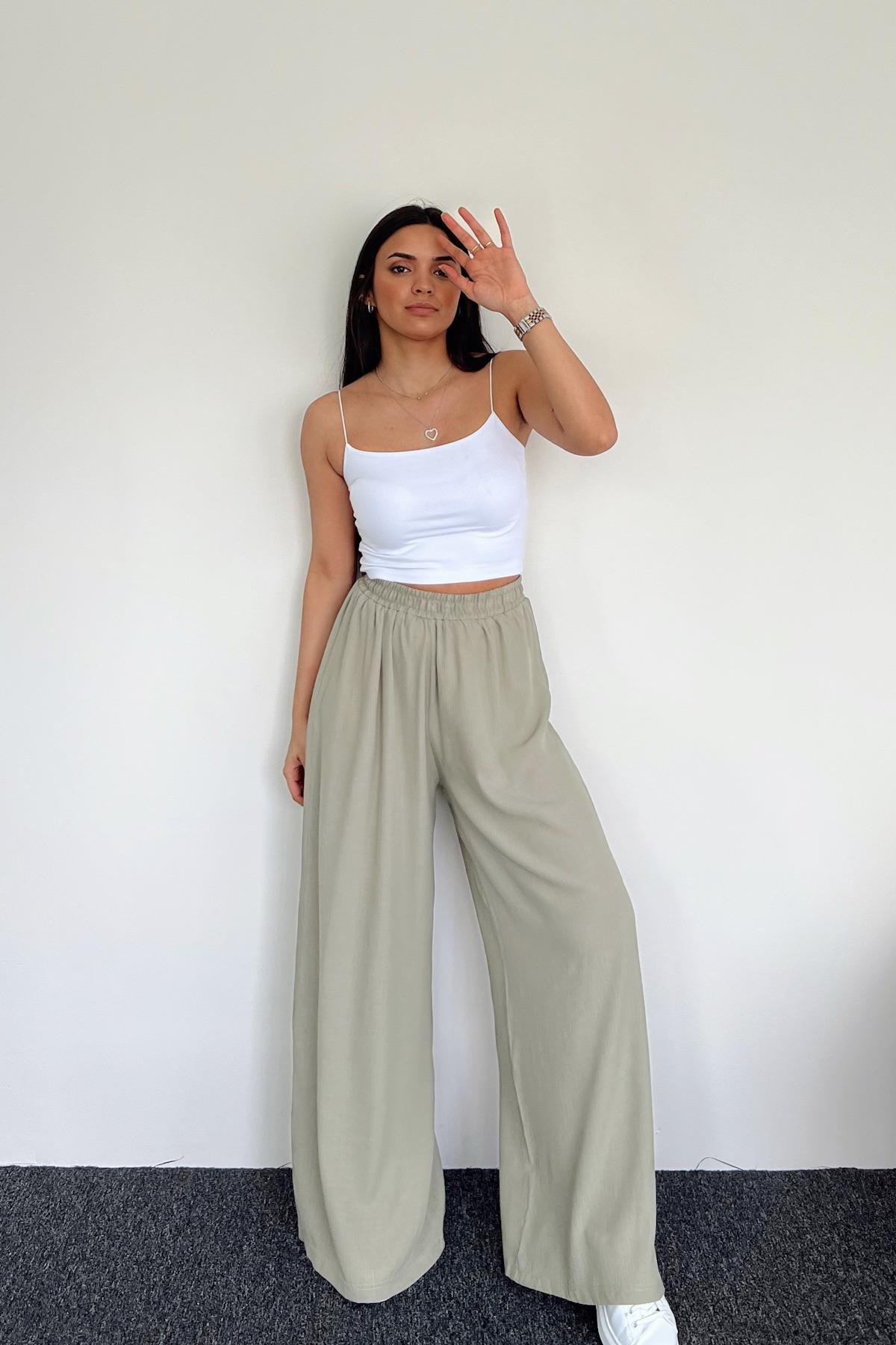 بنطال بالازو بخصر مطاطي