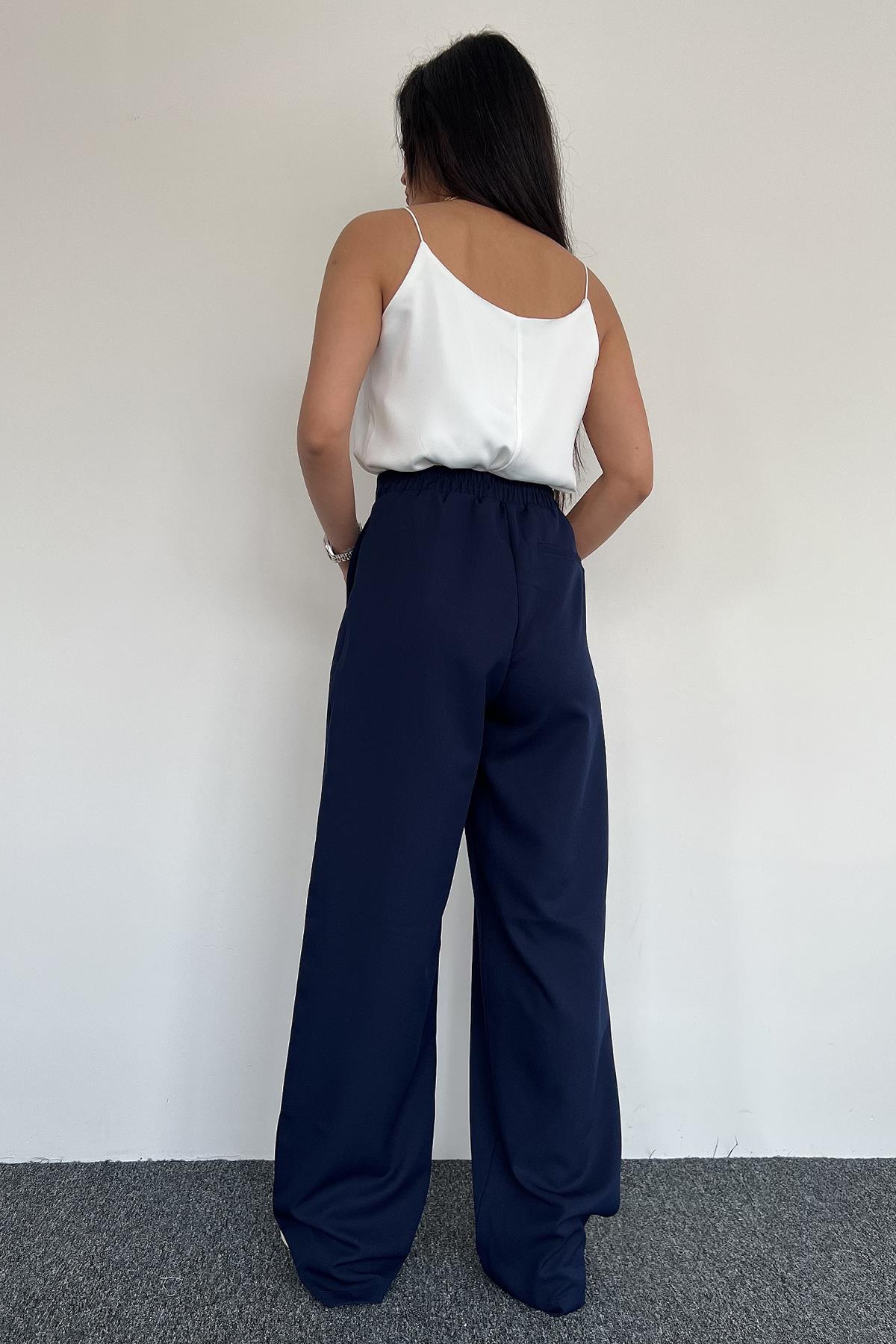 BELİ LASTİKLİ PALAZZO PANTOLON LACİVERT