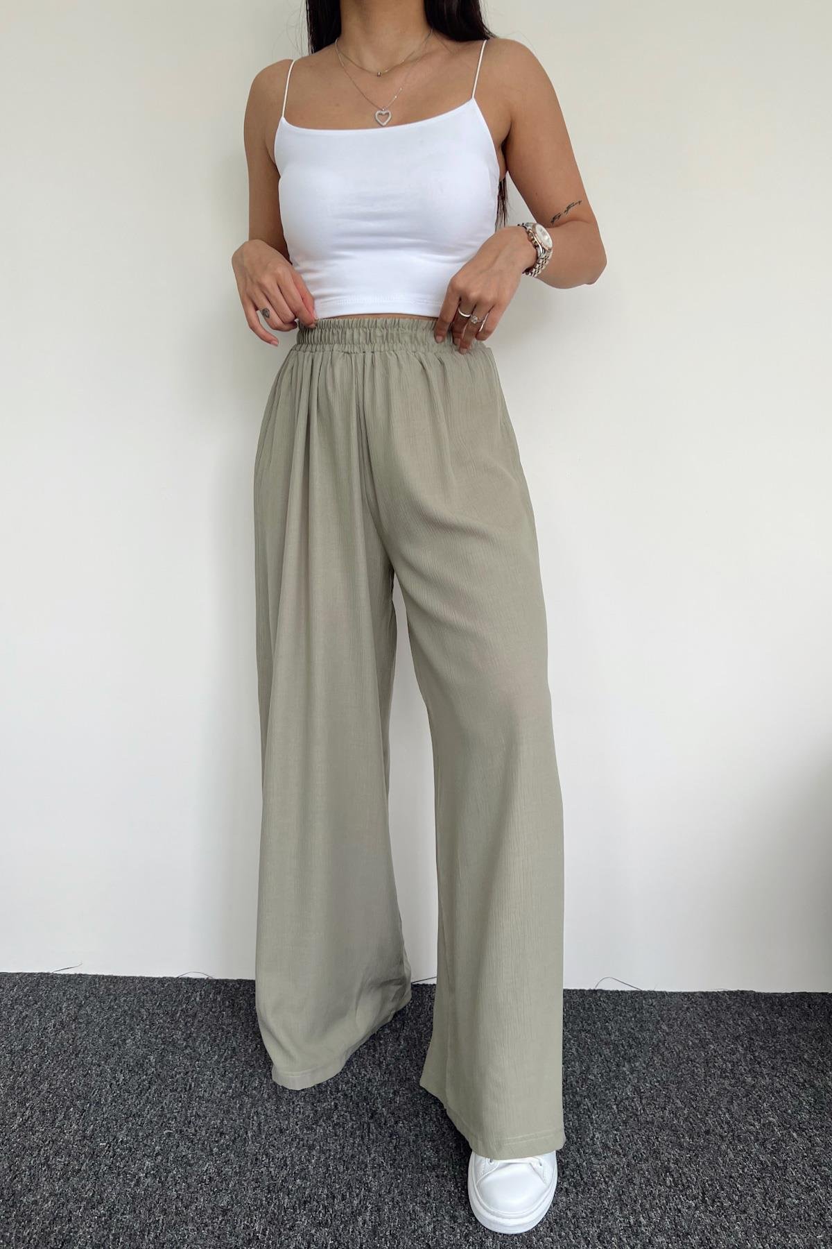 بنطال بالازو بخصر مطاطي