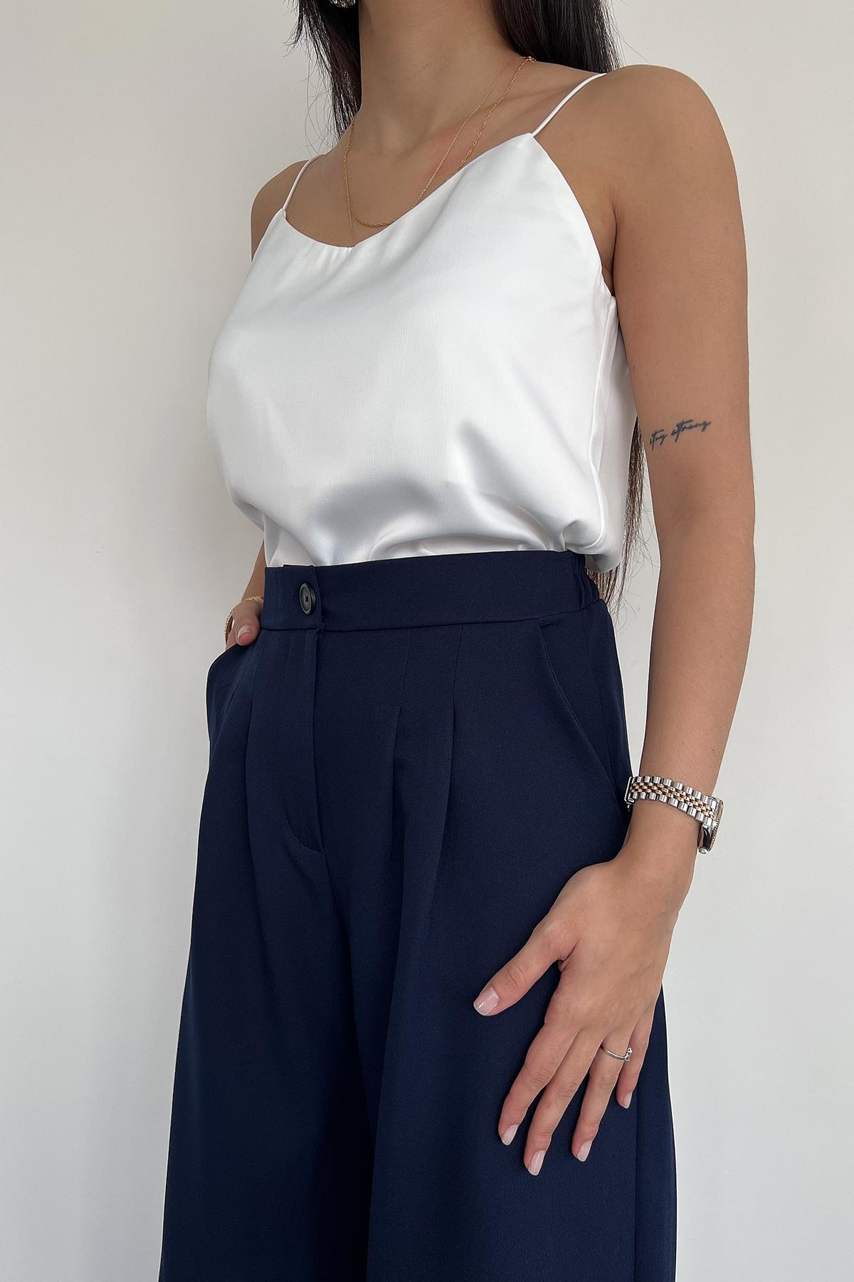 BELİ LASTİKLİ PALAZZO PANTOLON LACİVERT