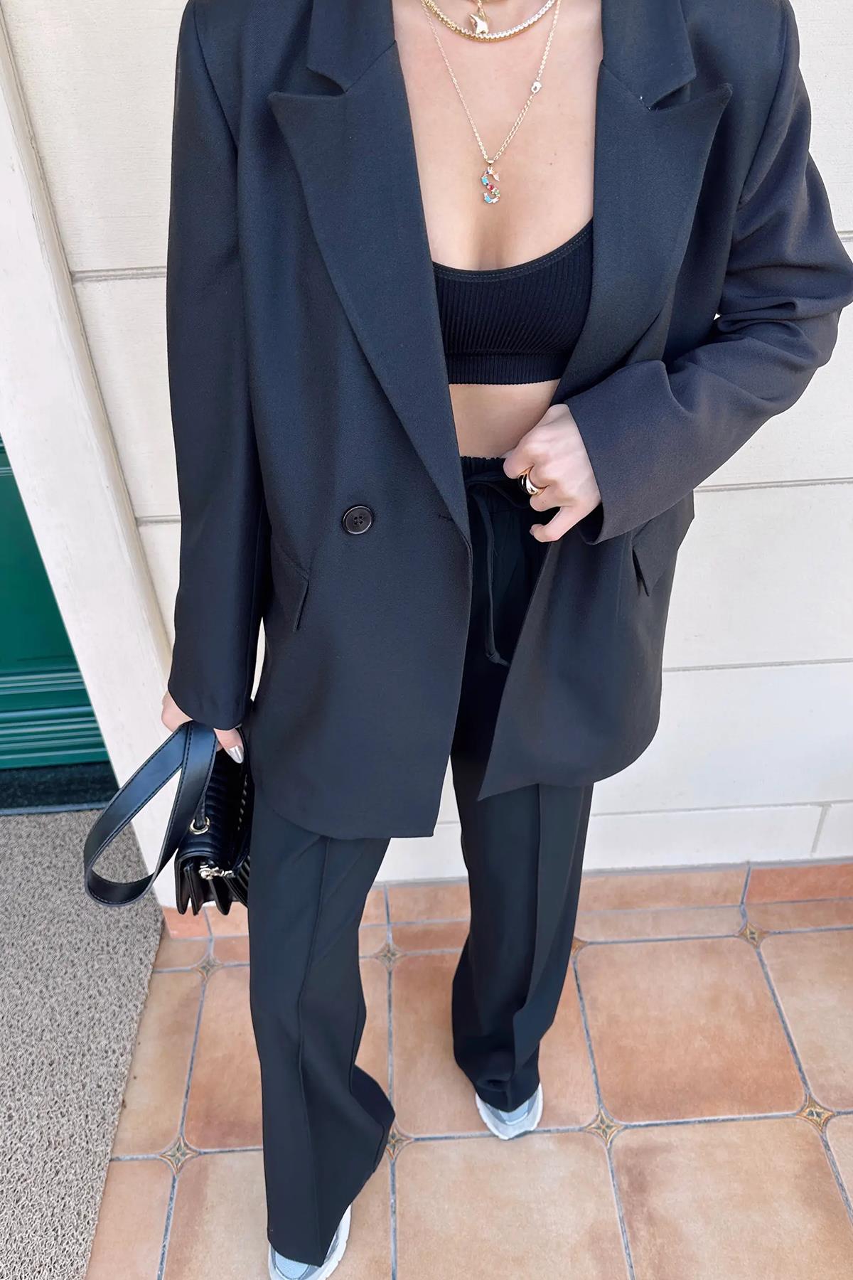 BELİ LASTİKLİ POLİVİSKON PALAZZO PANTOLON LACİVERT