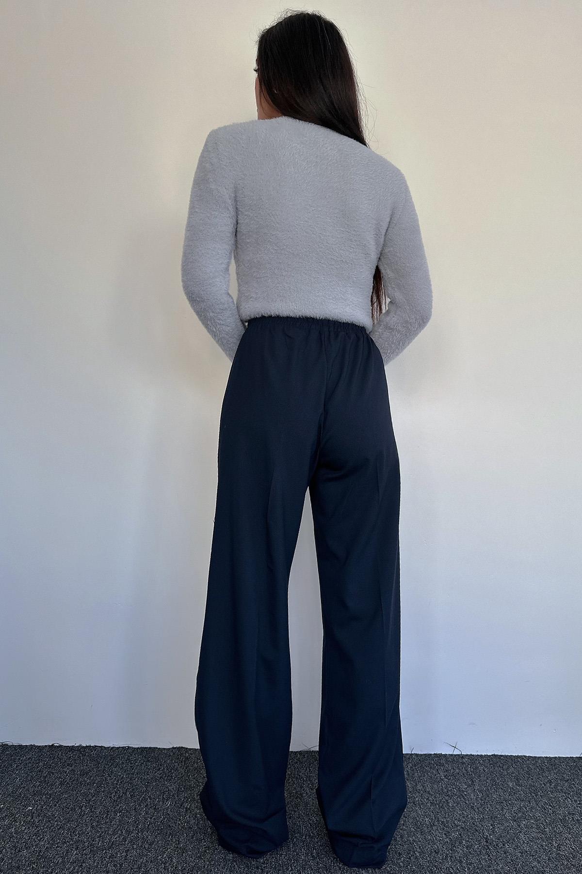 BELİ LASTİKLİ POLİVİSKON PALAZZO PANTOLON LACİVERT