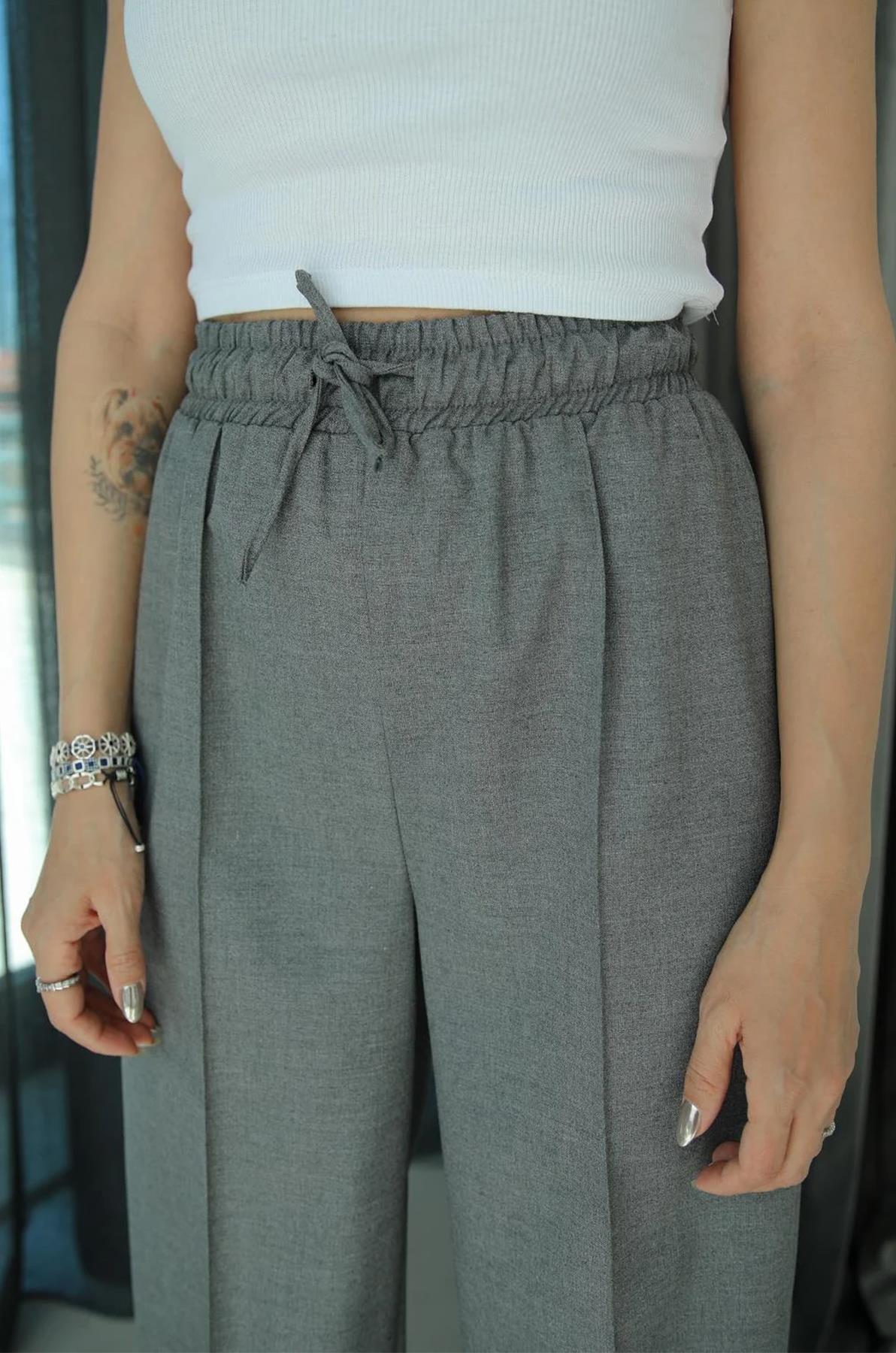 BELİ LASTİKLİ POLİVİSKON PALAZZO PANTOLON ANTRASİT