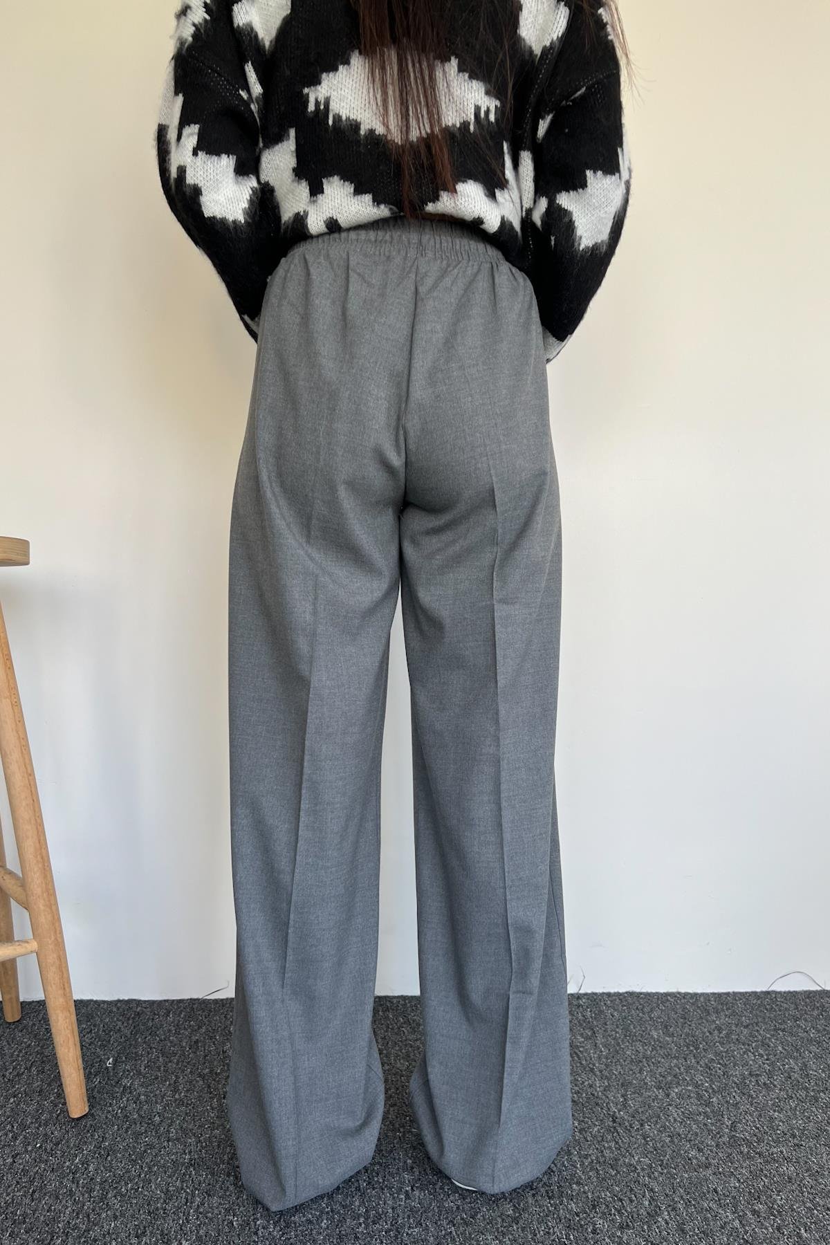 BELİ LASTİKLİ POLİVİSKON PALAZZO PANTOLON ANTRASİT