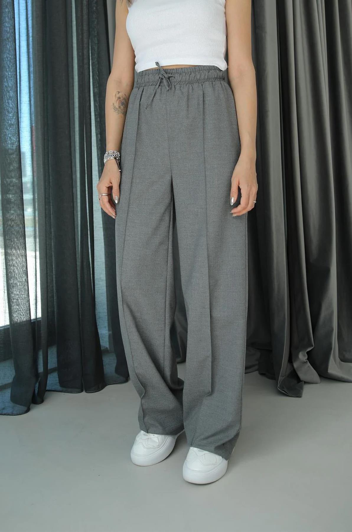 BELİ LASTİKLİ POLİVİSKON PALAZZO PANTOLON ANTRASİT