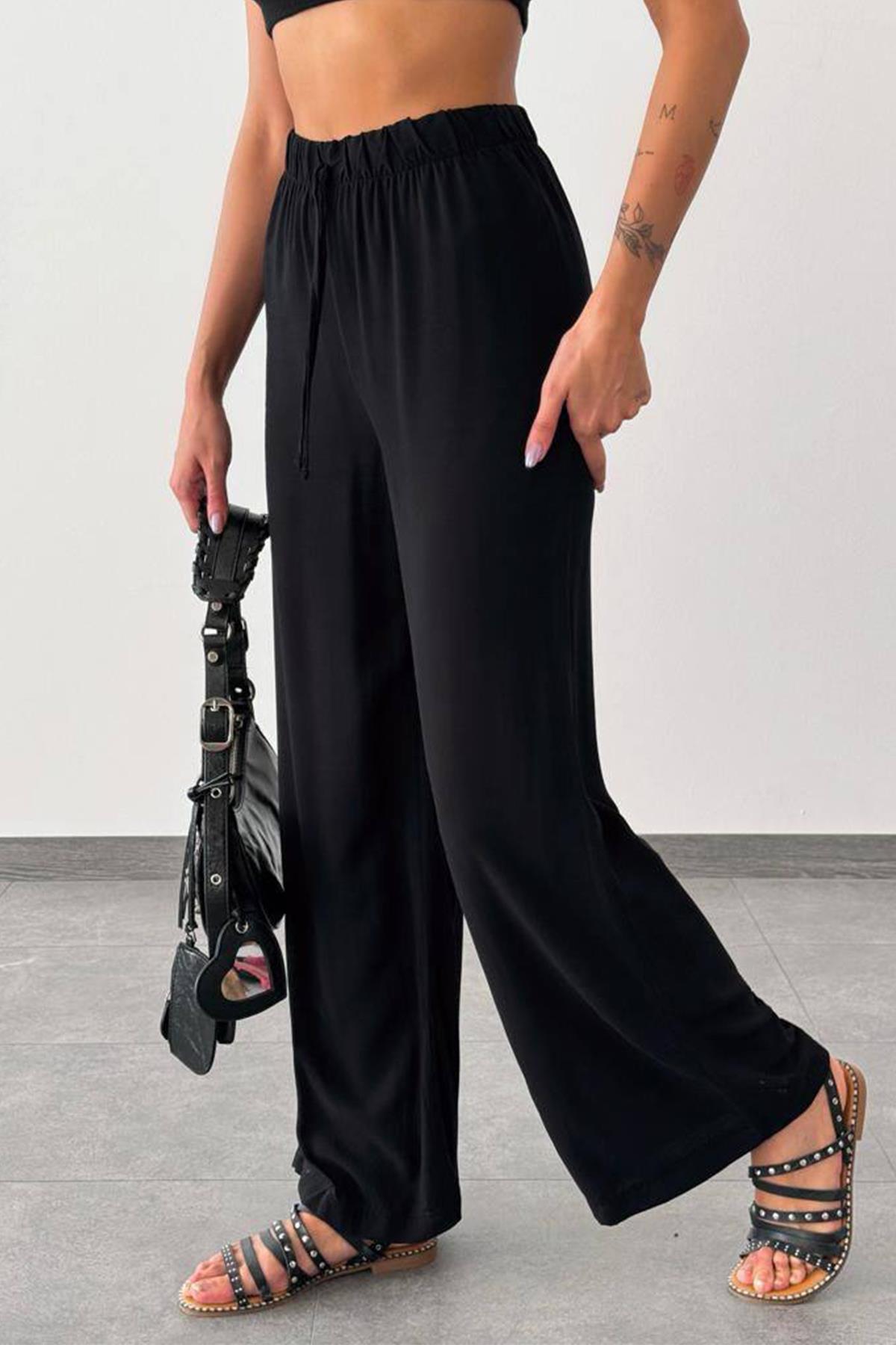 BELİ LASTİKLİ RAHAT PANTOLON SİYAH