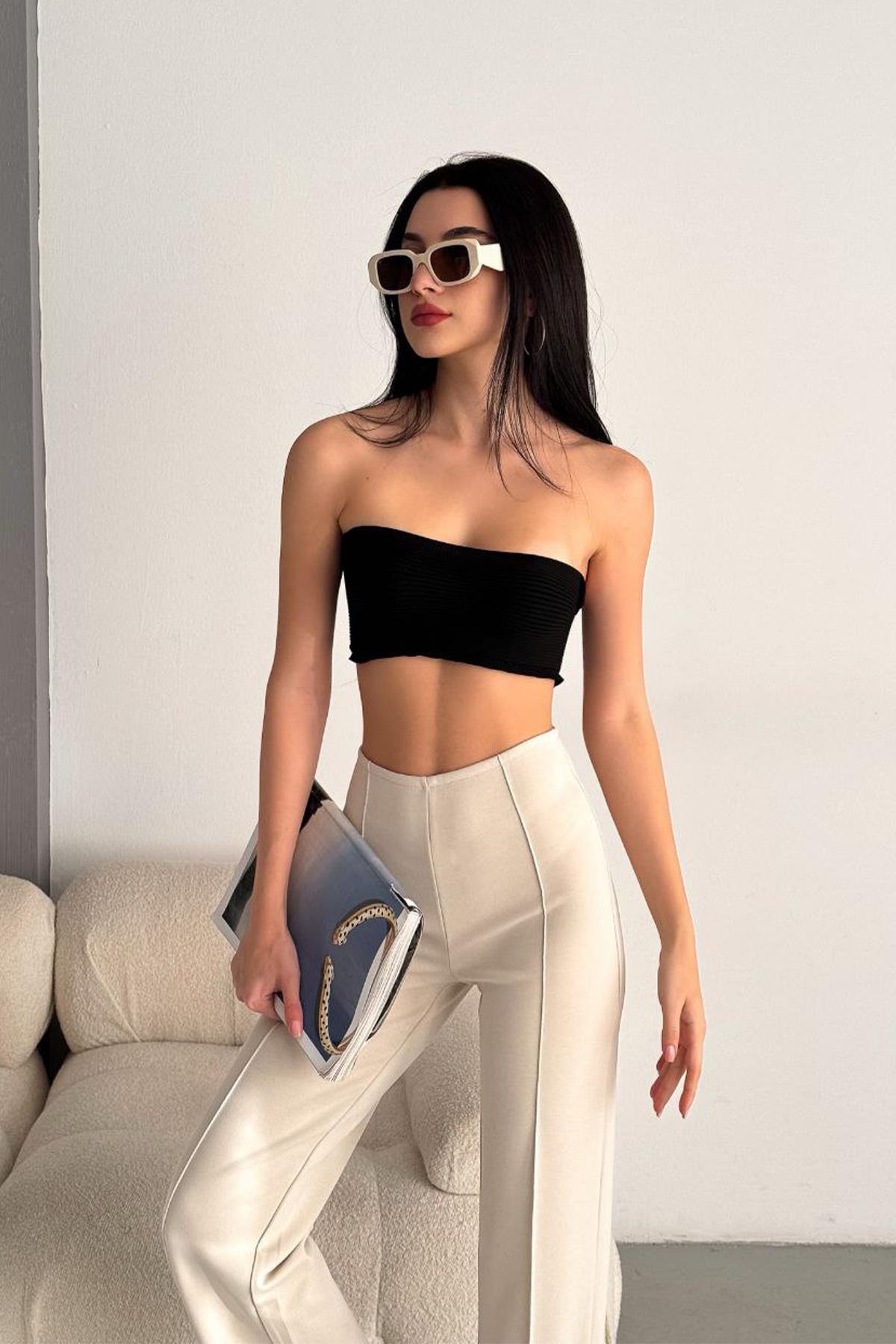 BOL PAÇA ESNEK MODAL PANTOLON TAŞ