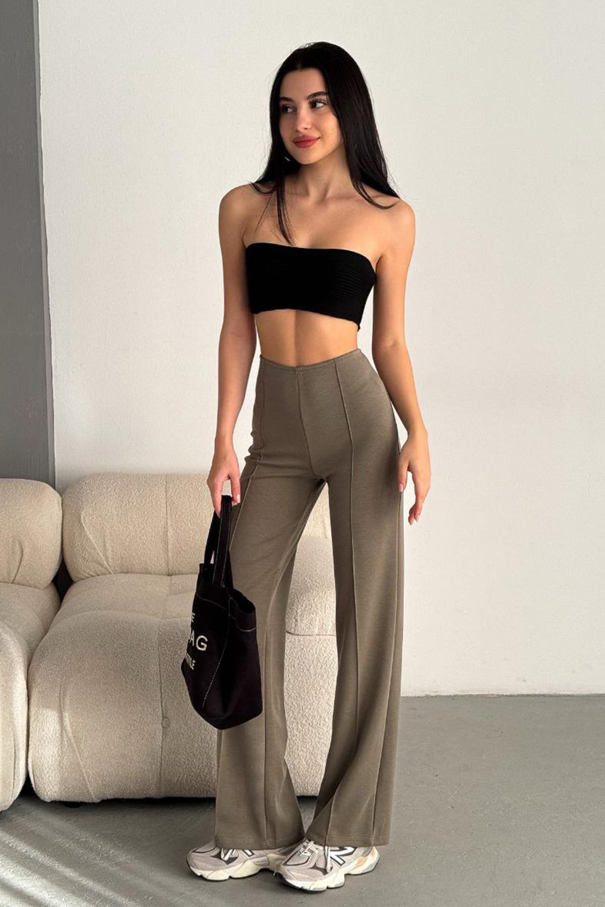 BOL PAÇA ESNEK MODAL PANTOLON HAKİ