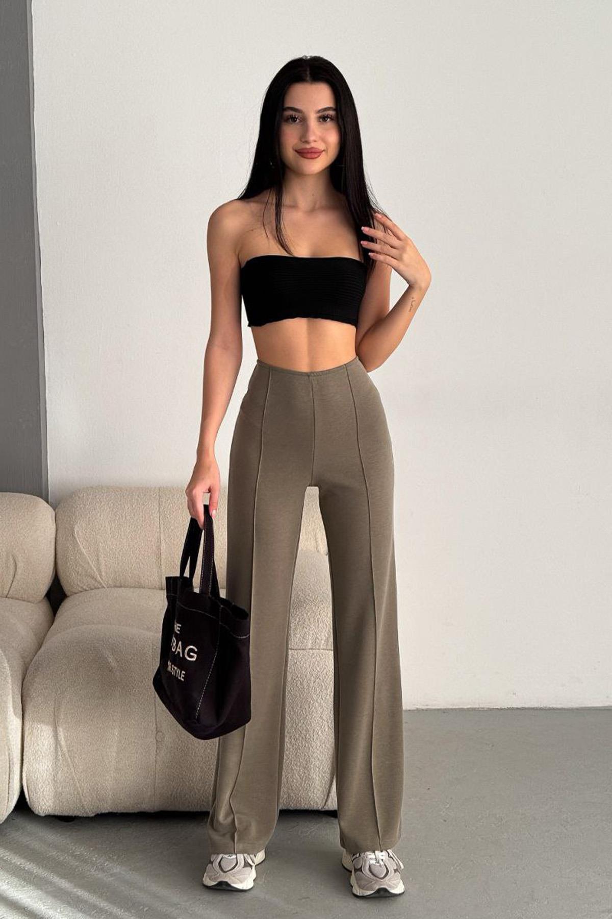 BOL PAÇA ESNEK MODAL PANTOLON HAKİ