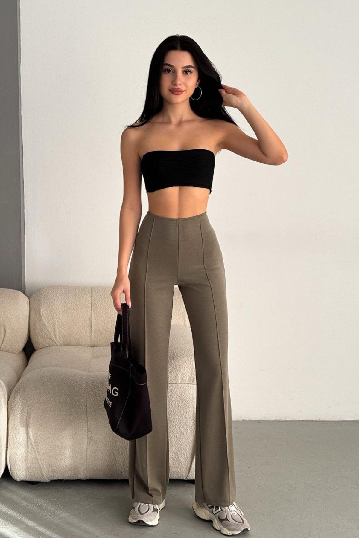 BOL PAÇA ESNEK MODAL PANTOLON HAKİ