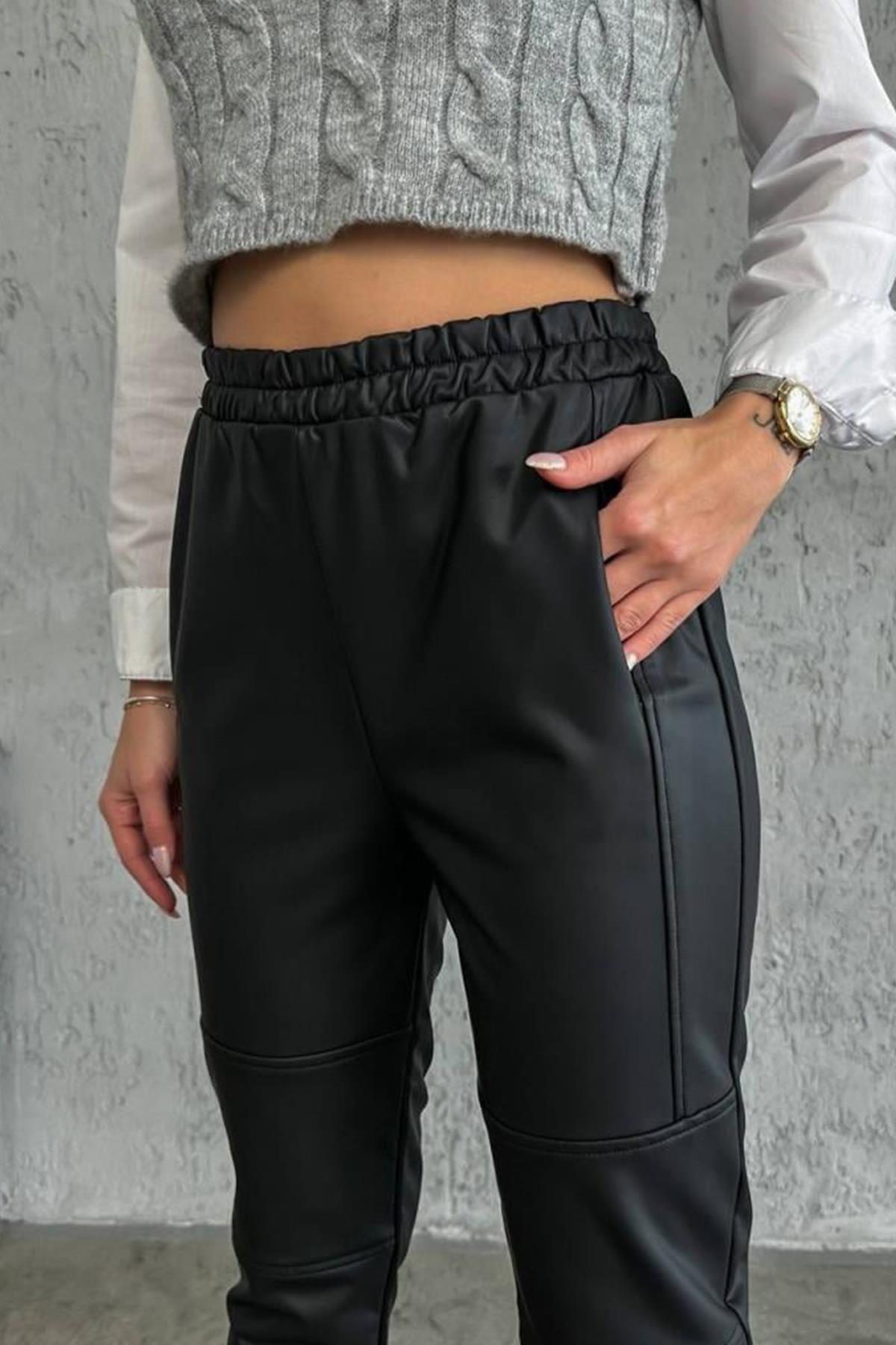 БРЮКИ ПРЯМОГО ИЗ МЯГКОЙ КОЖИ С СТРОЧКАМИ