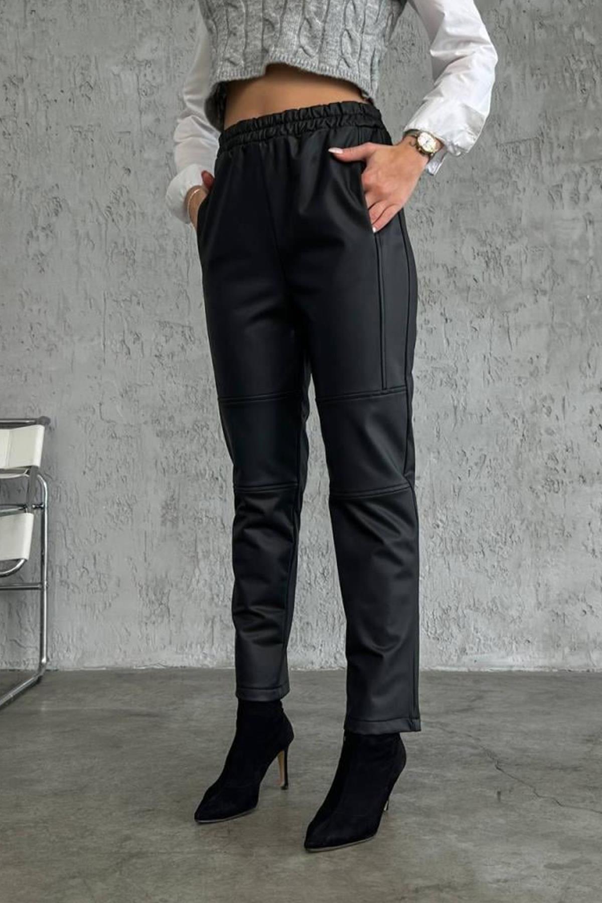 БРЮКИ ПРЯМОГО ИЗ МЯГКОЙ КОЖИ С СТРОЧКАМИ