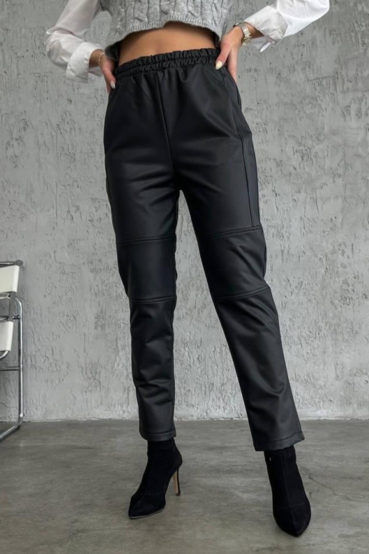 БРЮКИ ПРЯМОГО ИЗ МЯГКОЙ КОЖИ С СТРОЧКАМИ