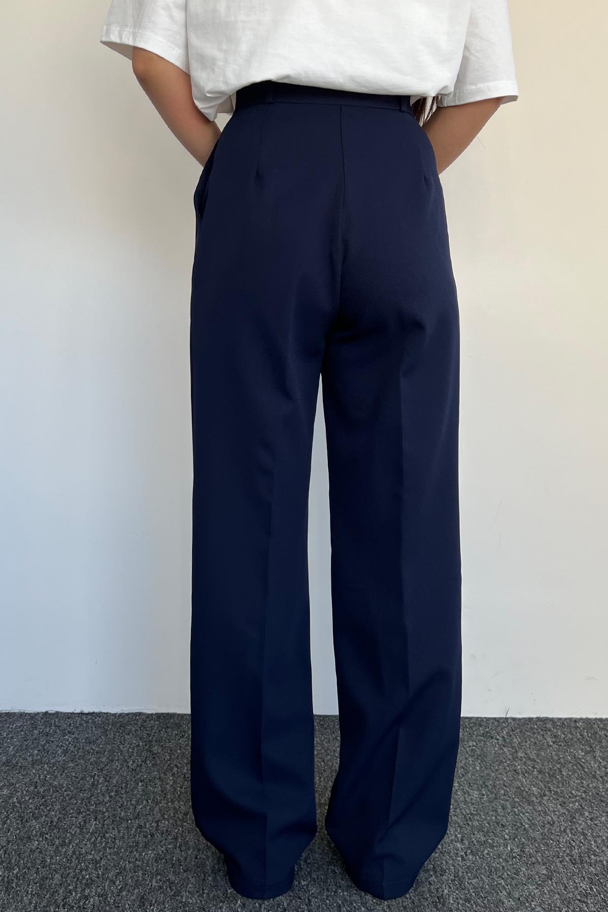 FERMUARLI CEPLİ PALAZZO PANTOLON LACİVERT