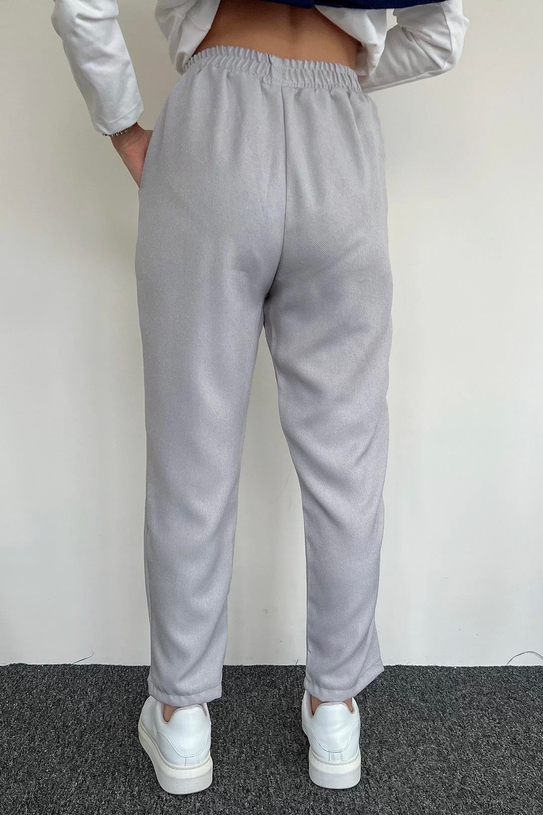 HAVUÇ KESİM BELİ LASTİKLİ KUMAŞ PANTOLON GRİ