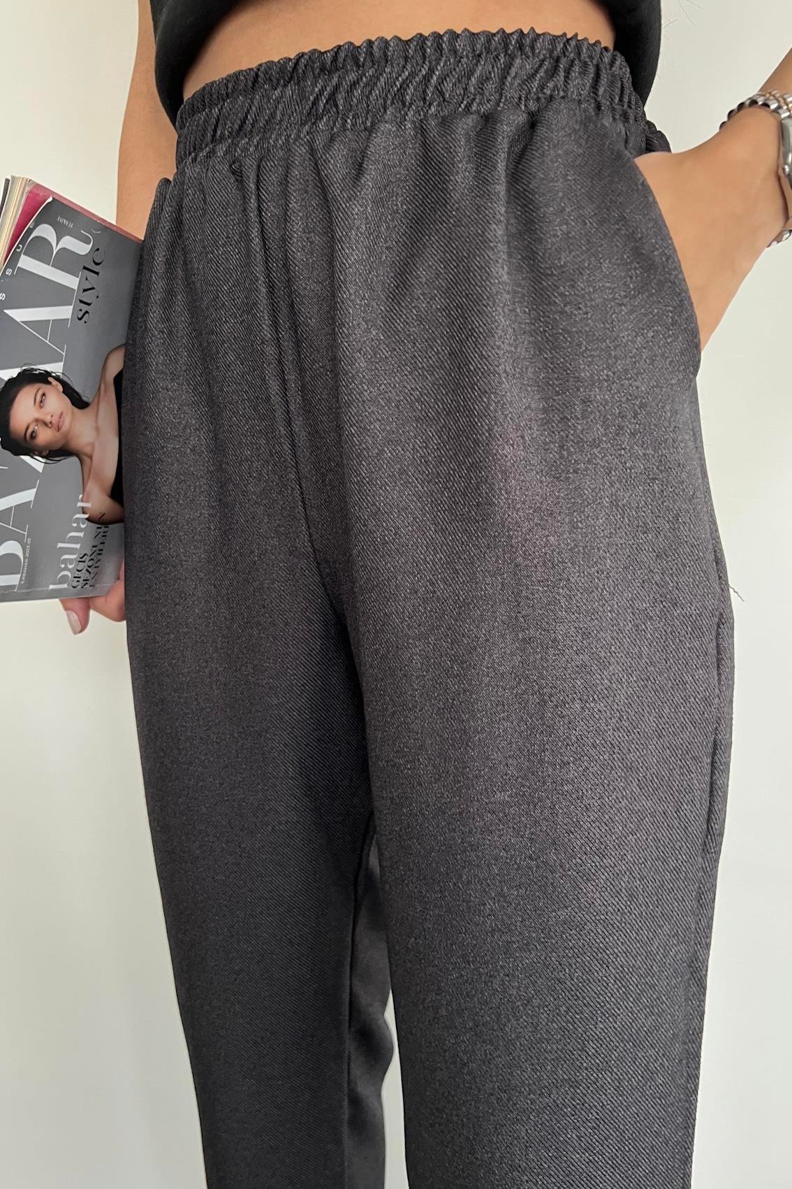HAVUÇ KESİM BELİ LASTİKLİ KUMAŞ PANTOLON ANTRASİT