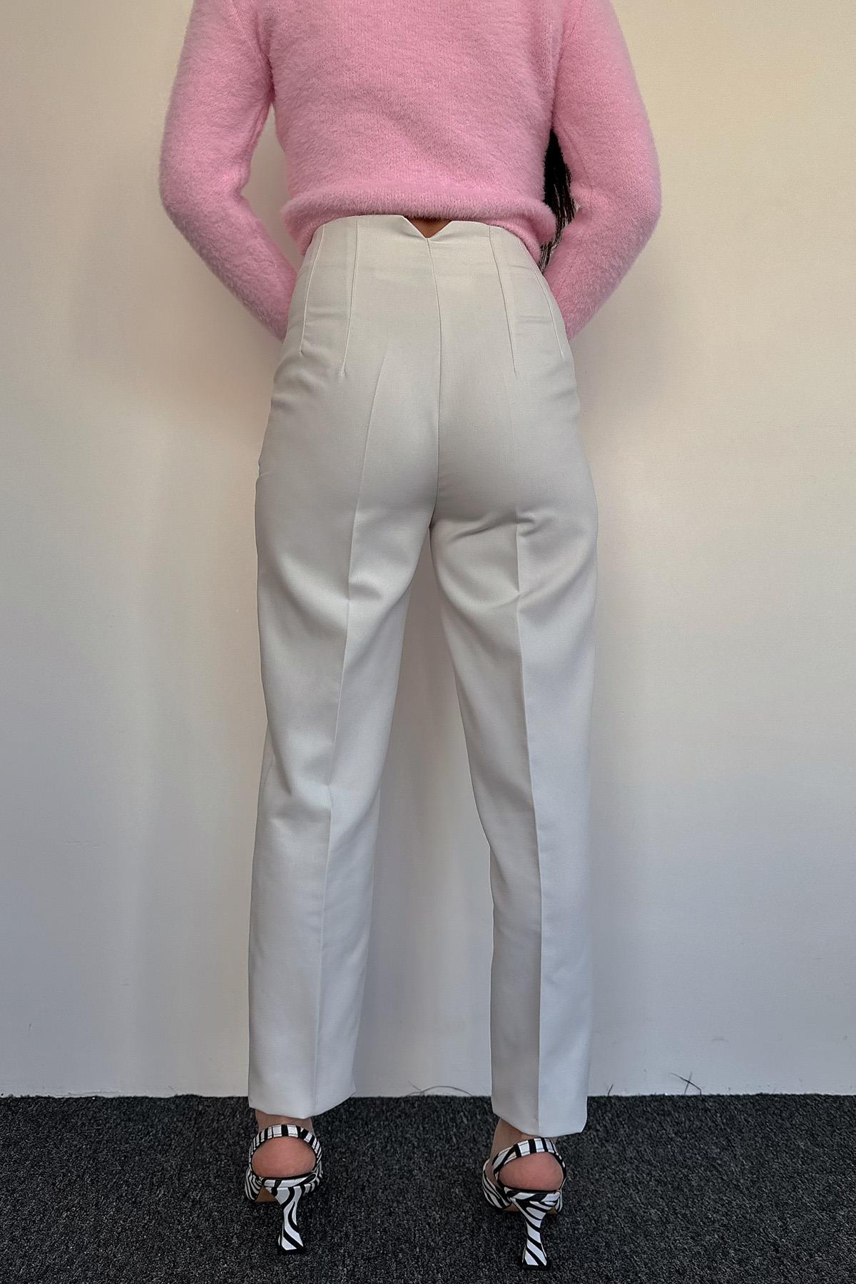 YÜKSEK BEL PENSLİ PREMIUM KUMAŞ PANTOLON TAŞ