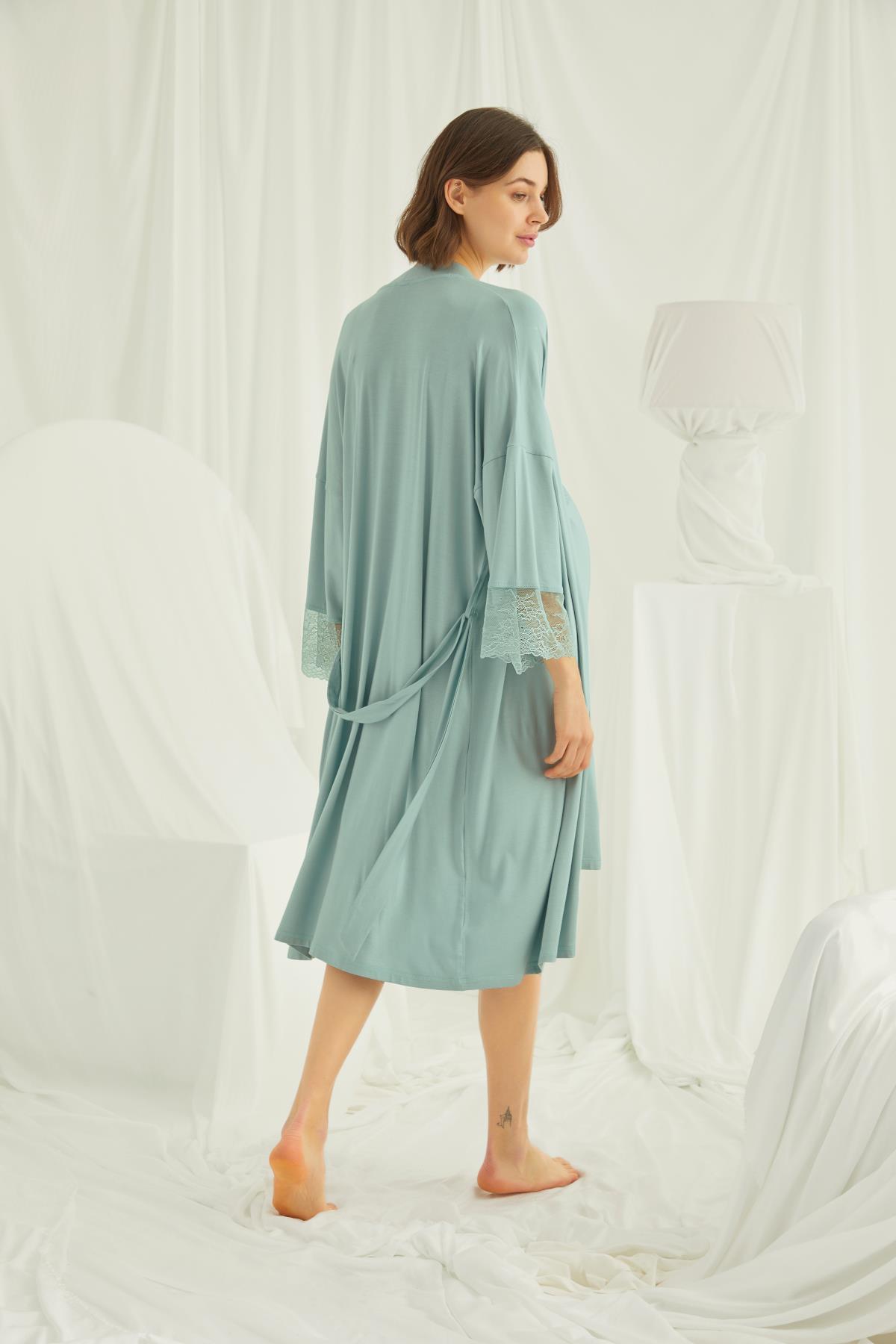 Dantelli Hamile Lohusa Sabahlık Takımı AÇIK YEŞİL