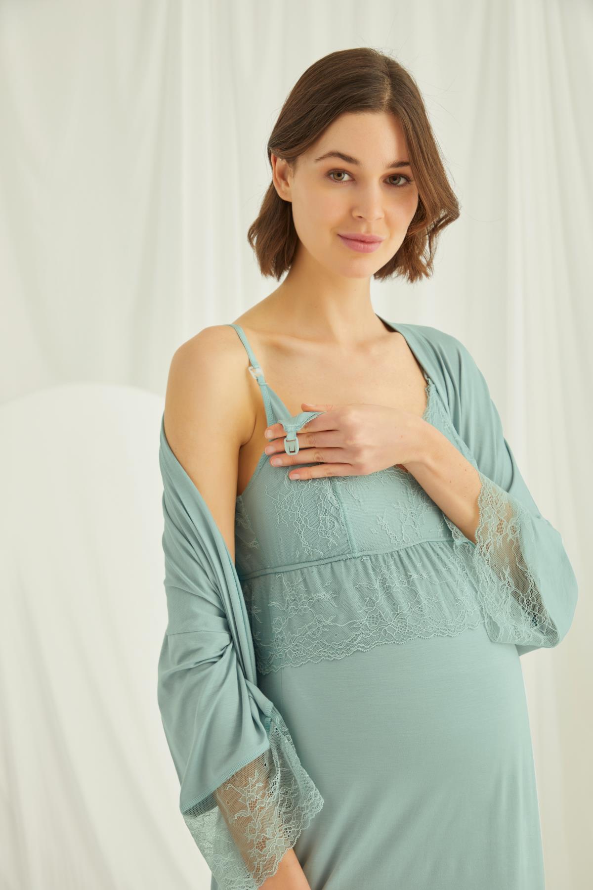 Dantelli Hamile Lohusa Sabahlık Takımı AÇIK YEŞİL