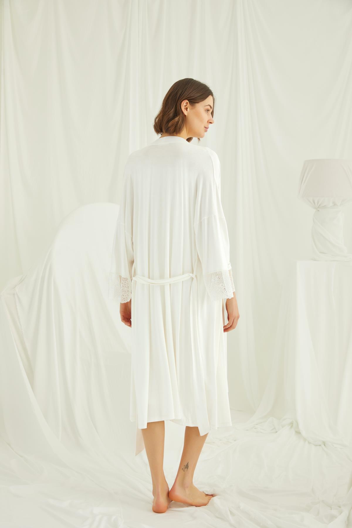 Dantelli Önü Düğmeli Hamile Lohusa Sabahlık Takımı EKRU