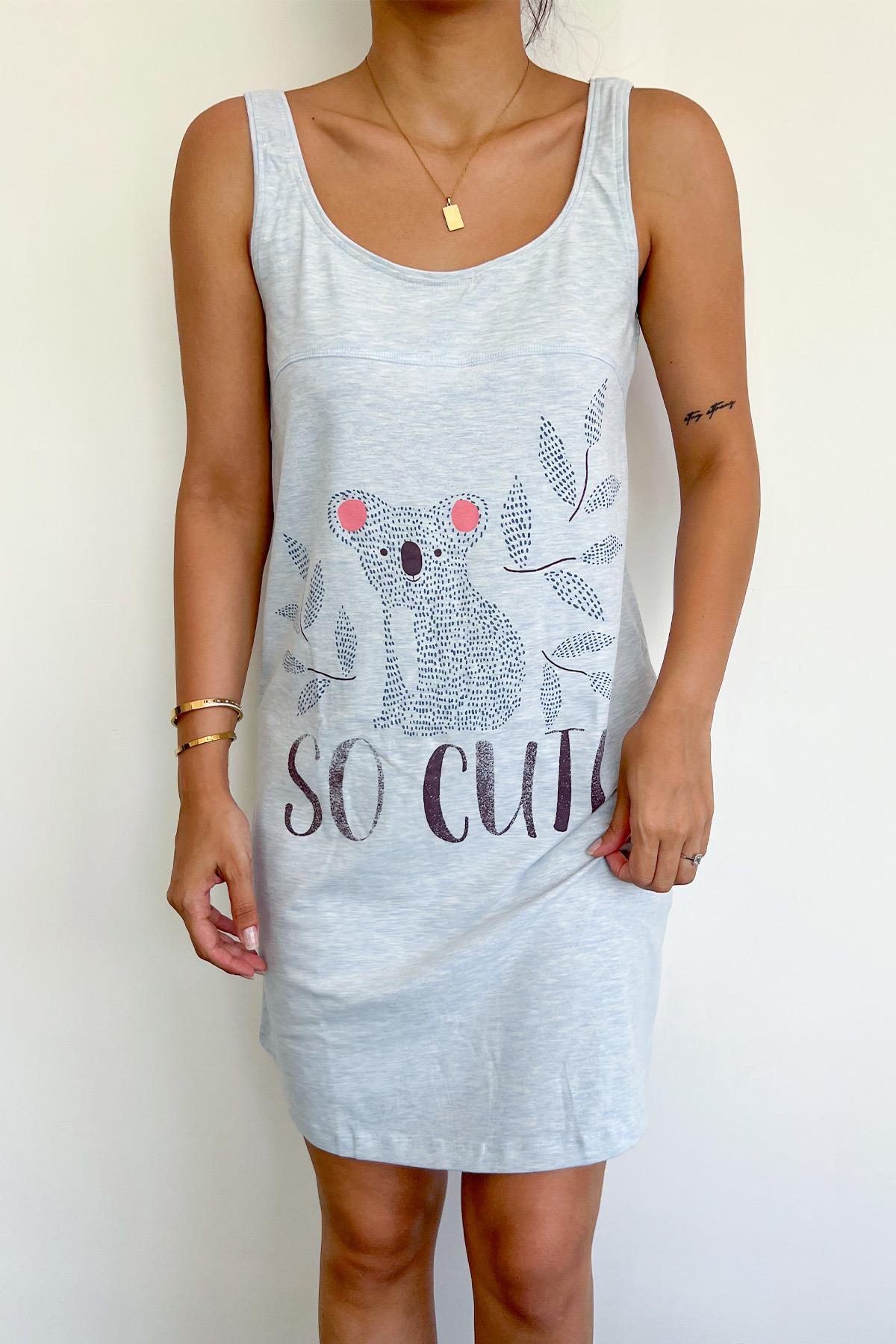 Koala Desenli ve Baskılı Sabahlık Takımı MAVİ