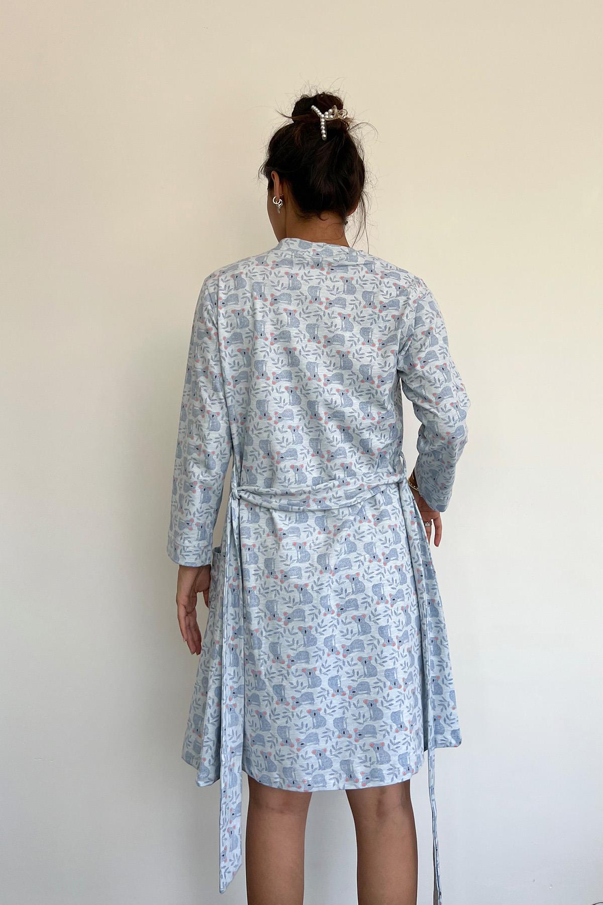 Koala Desenli ve Baskılı Sabahlık Takımı MAVİ